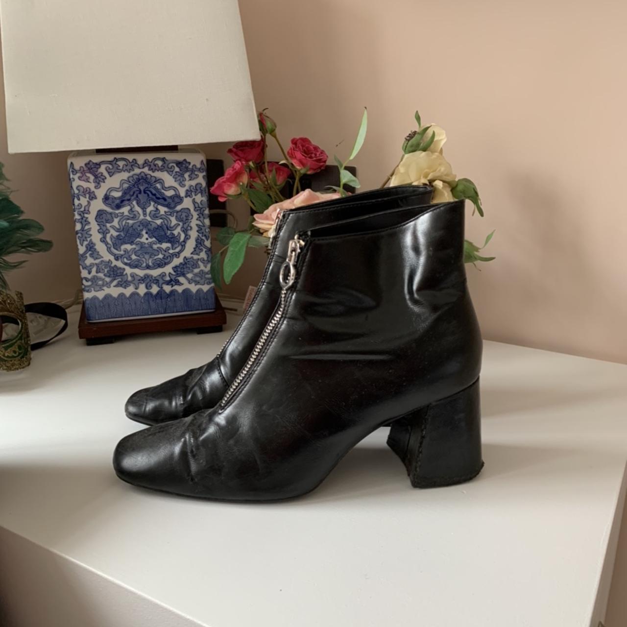 Zara Zip front ankle boots with a block heel Depop