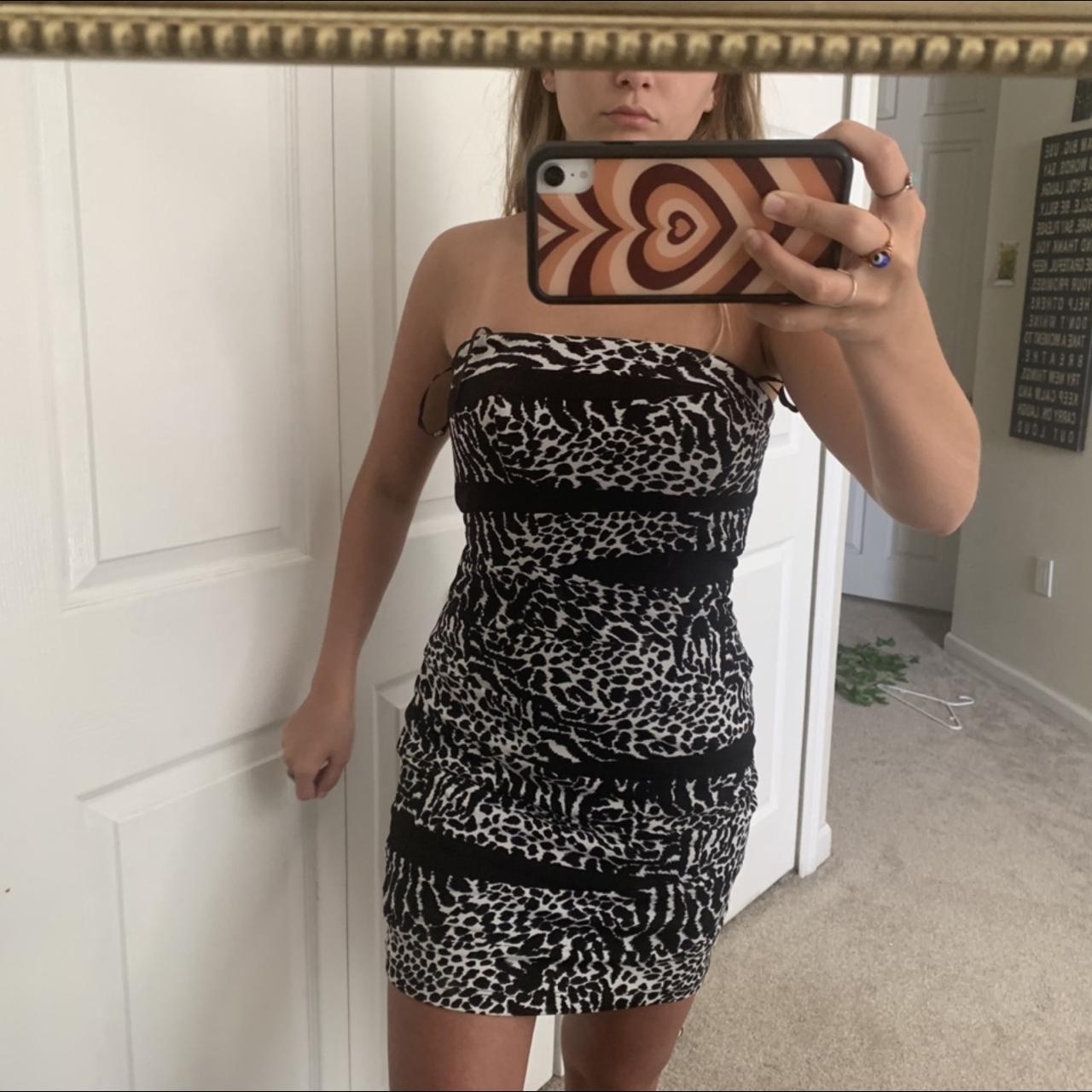 Y2K black and white cheetah mini dress! - perfect... - Depop