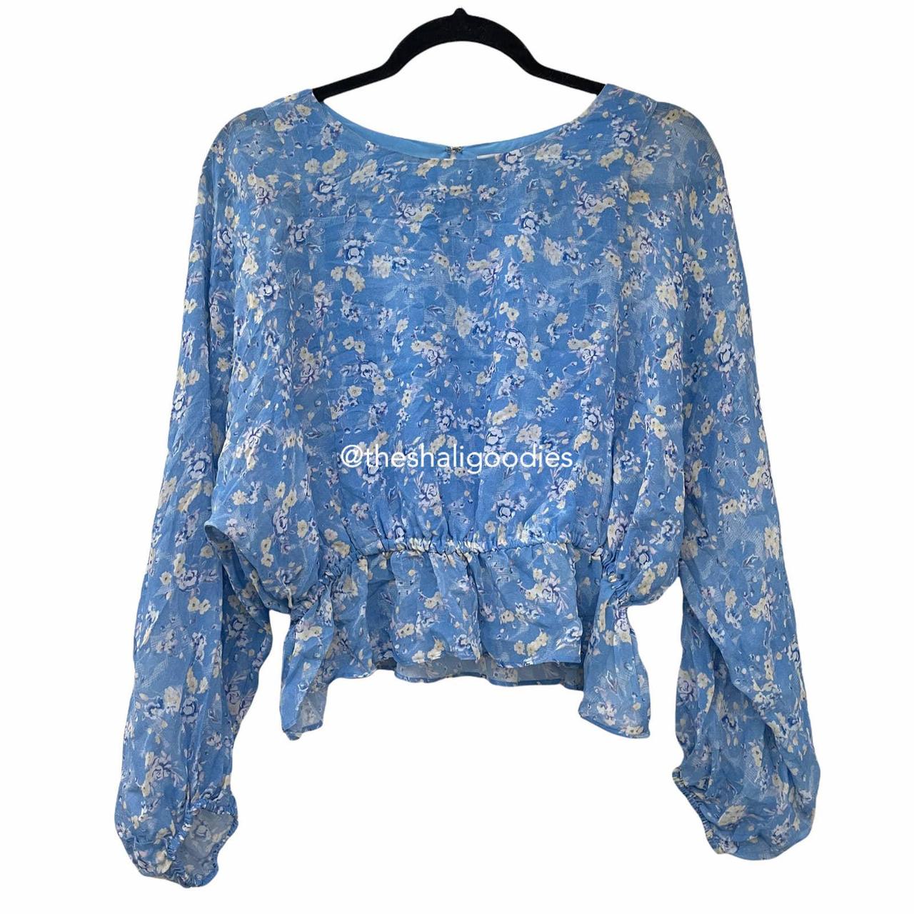 LOVESHACKFANCY Nellie hotsell Top Blue Floral Silk Blouse