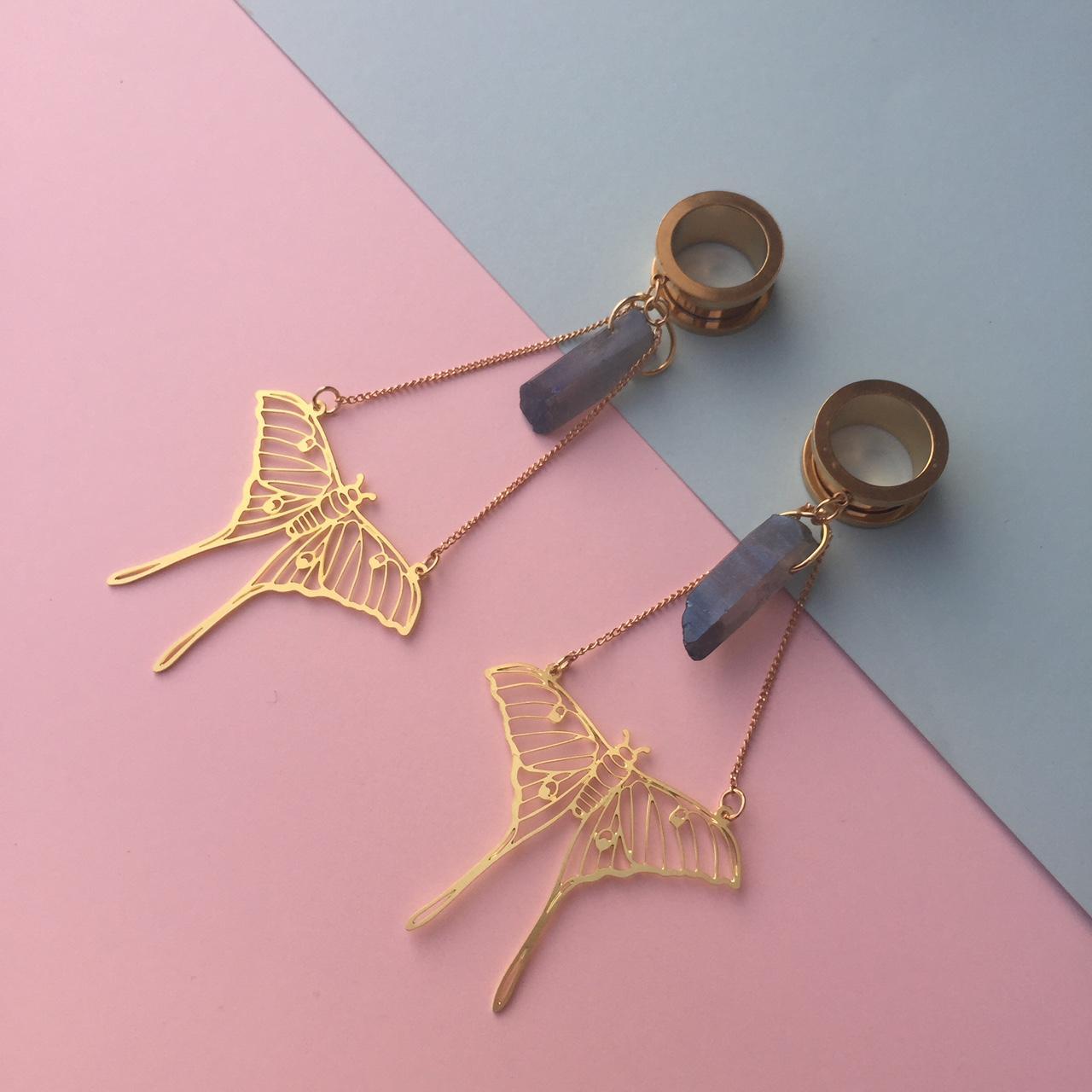 Screw back tunnels in gold available in different... Depop