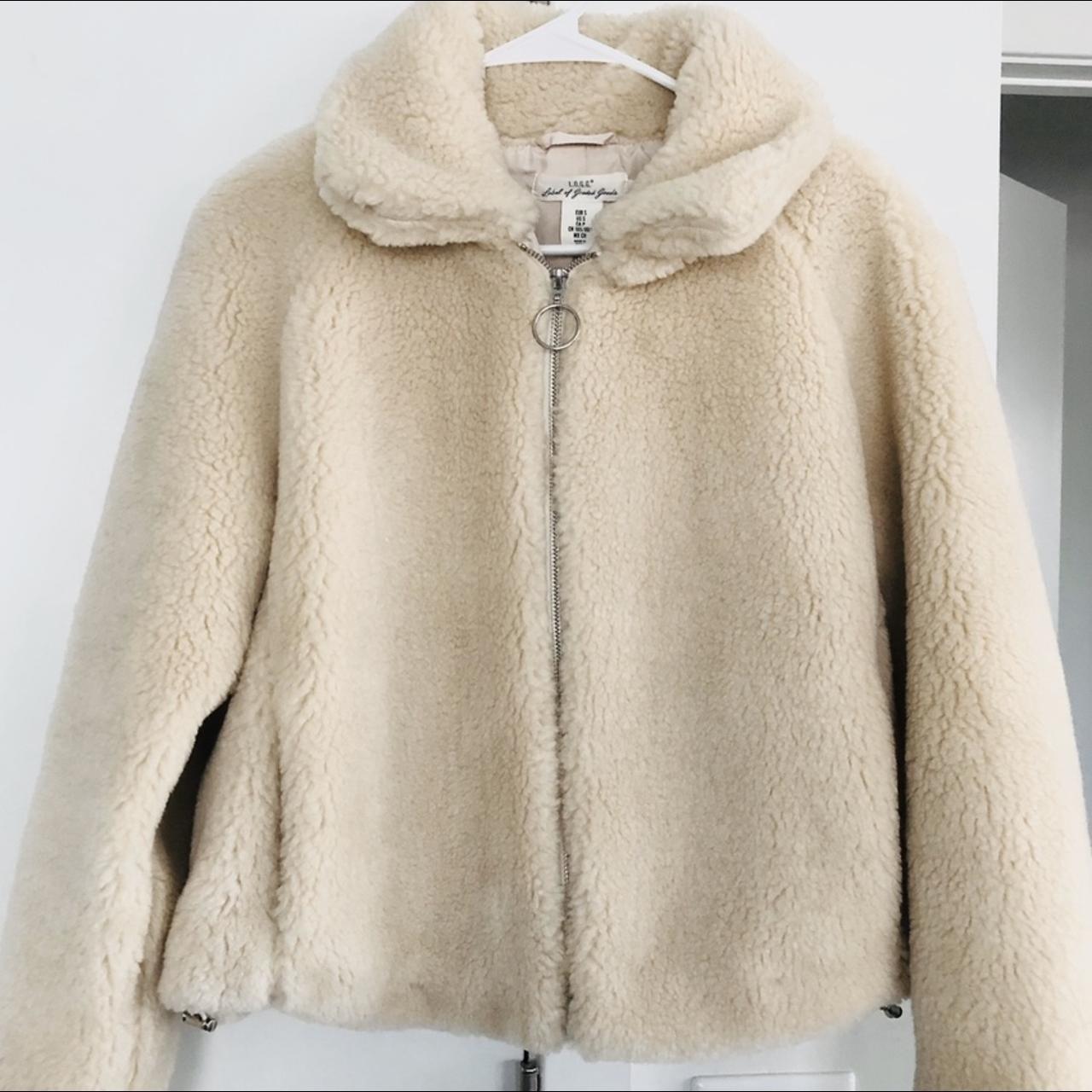 Cream teddy jacket worn once. Size small. H&M. Very... Depop