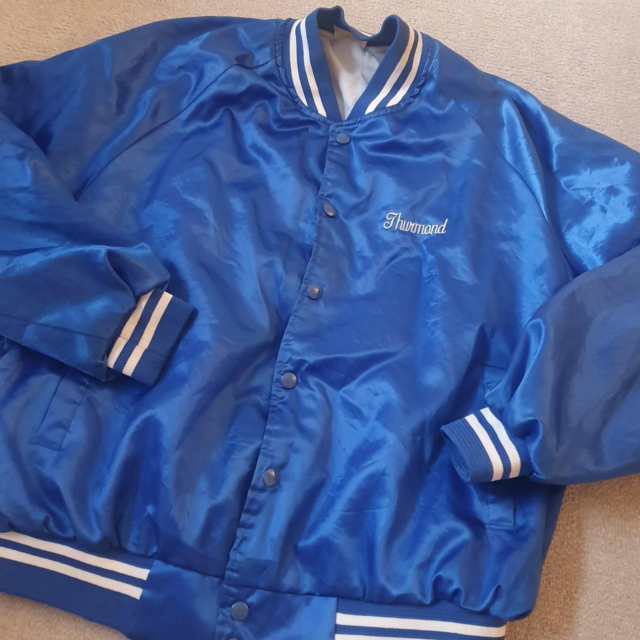 Vintage blue varsity jacket Vintage blue satin... Depop