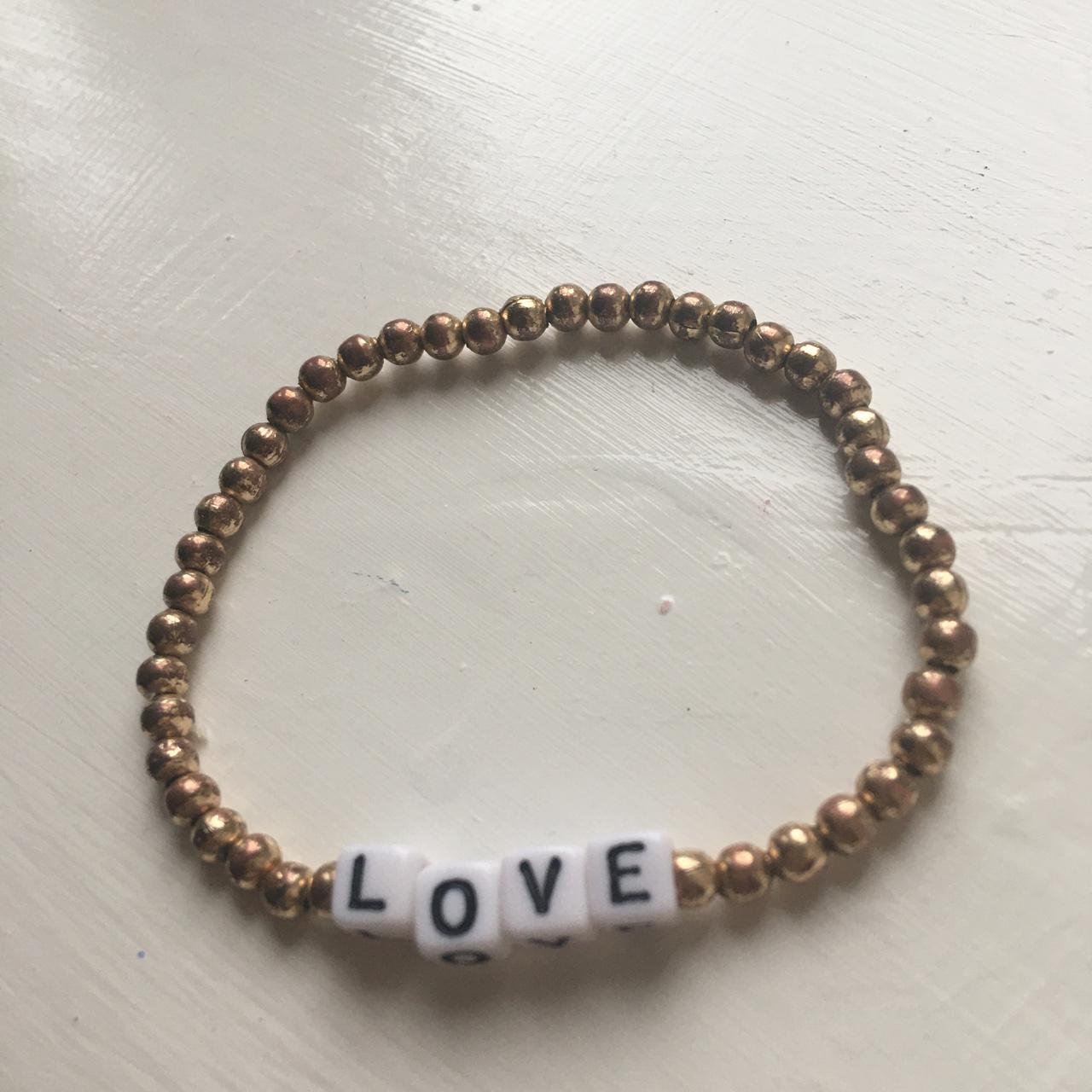 handmade gold ‘LOVE’ bead bracelet grunge vintage... - Depop