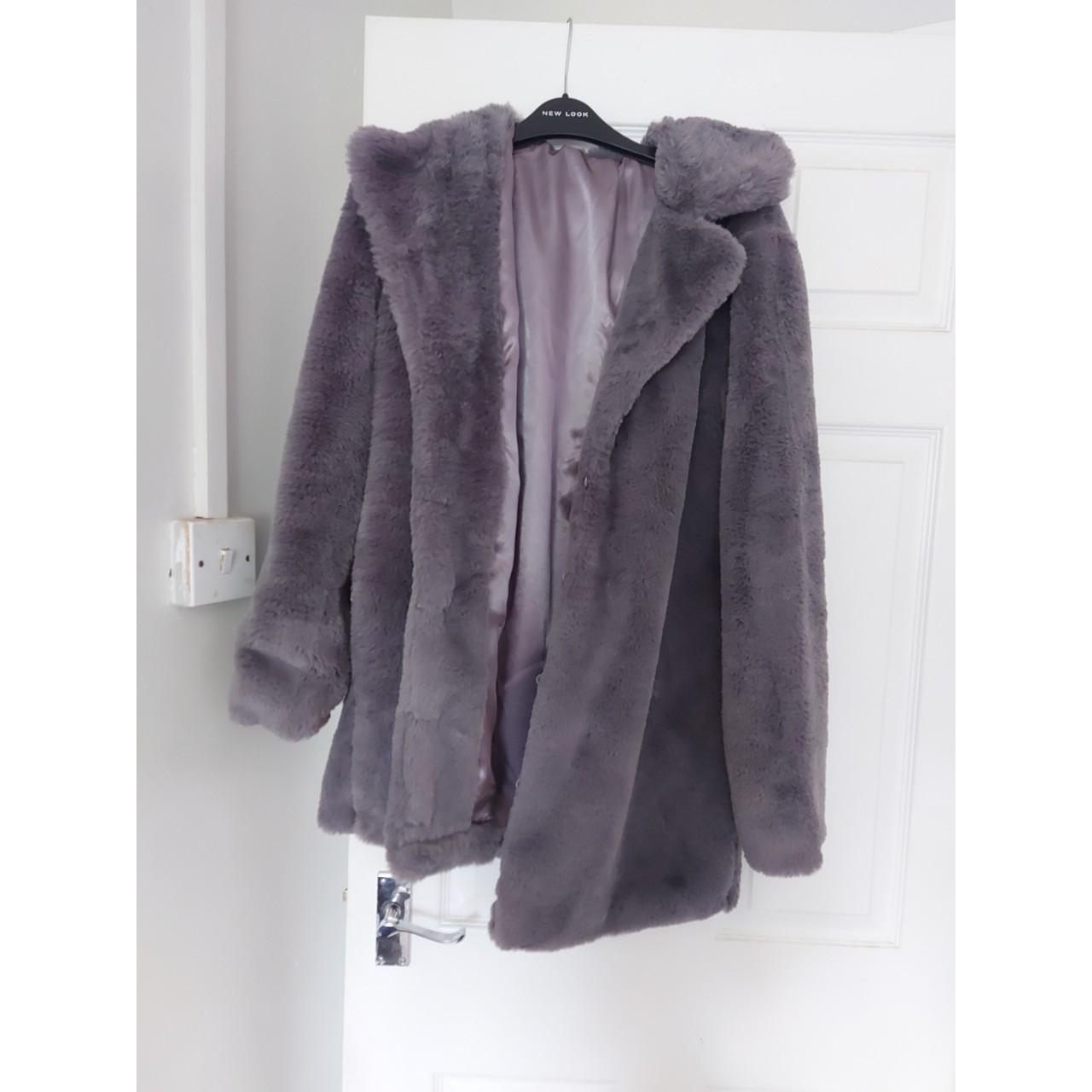 Winter faux fur grey coat, great condition only worn... - Depop