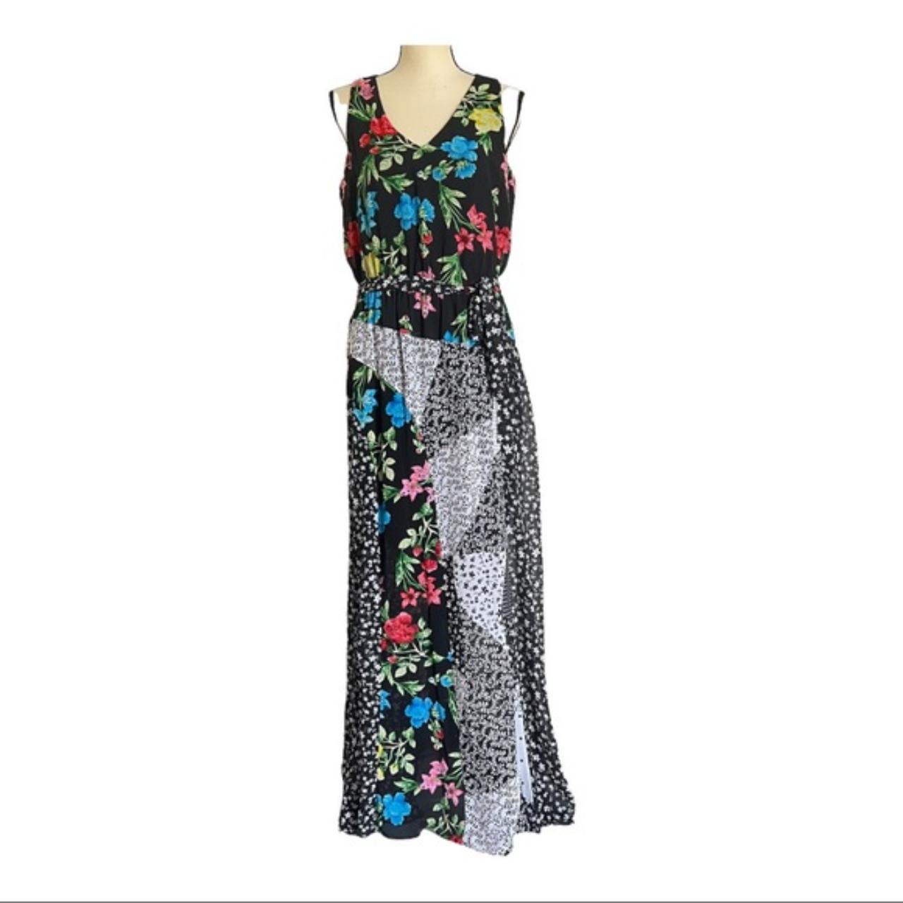 Calvin Klein Floral V Neck Patchwork Maxi Dress Size... - Depop