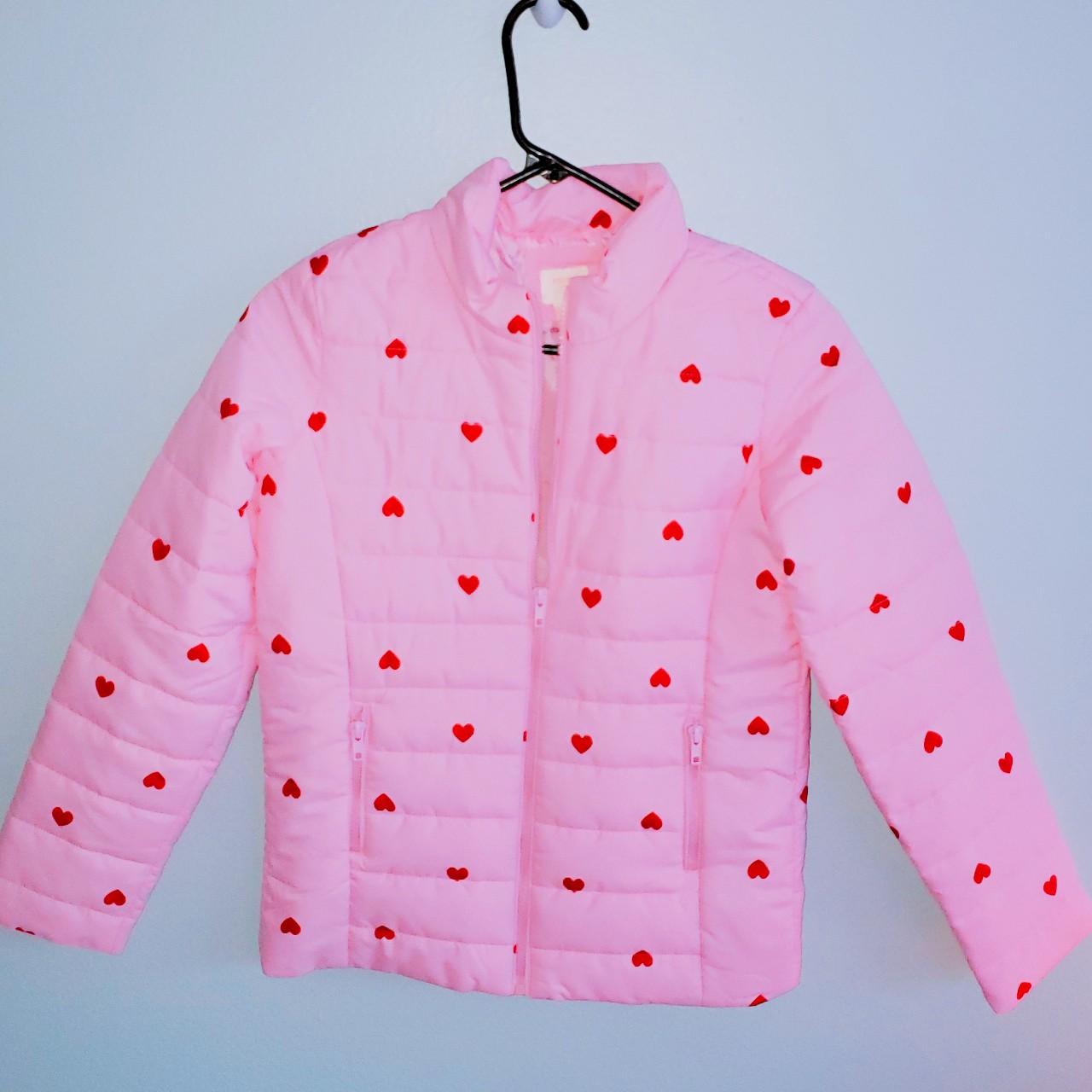 NEW FOREVER 21 HEART BABY PINK PUFFER JACKET PINK... Depop