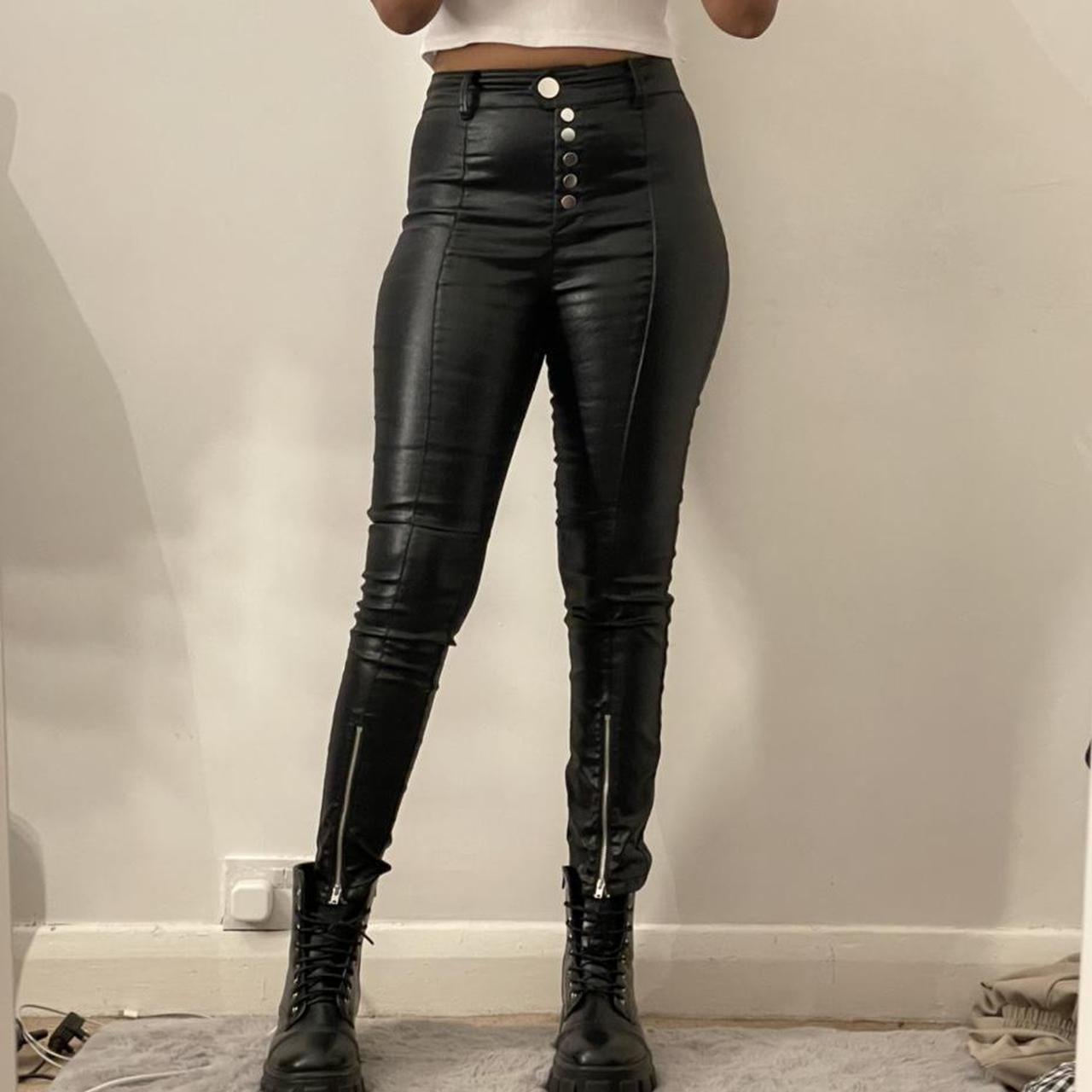 H&M black zip up leather pants - small us size 6 /... - Depop