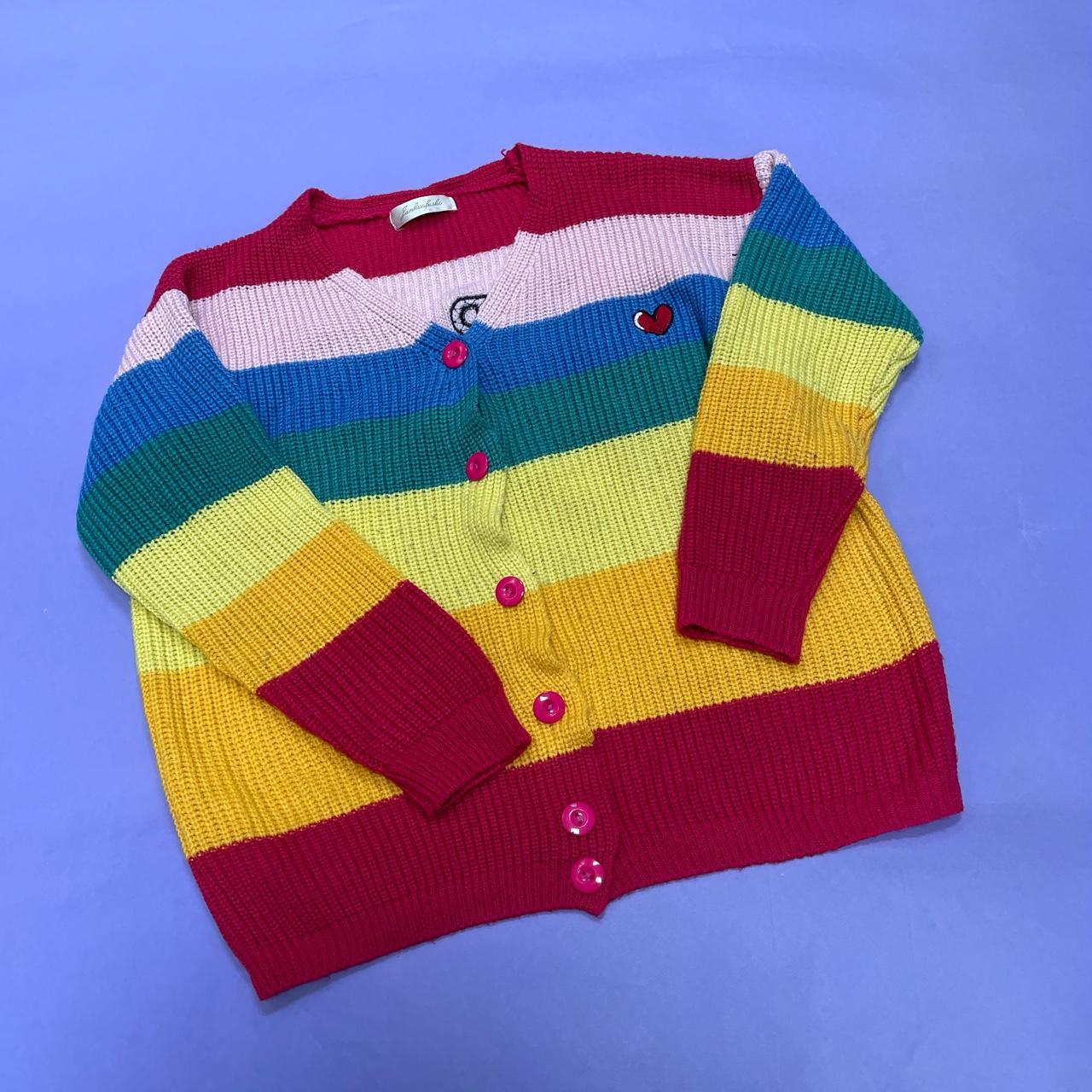 Rainbow cardigan with heart motif to front and... - Depop