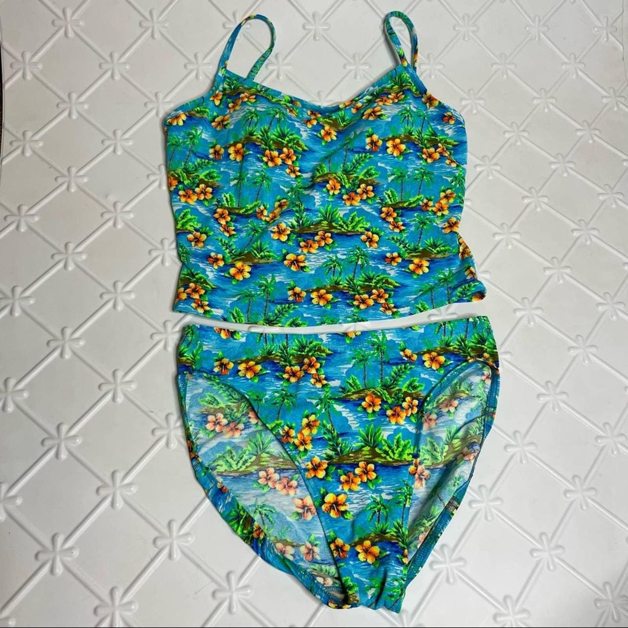 Vintage 80s/90s Tropical Hawaiian Tankini Swimsuit... - Depop