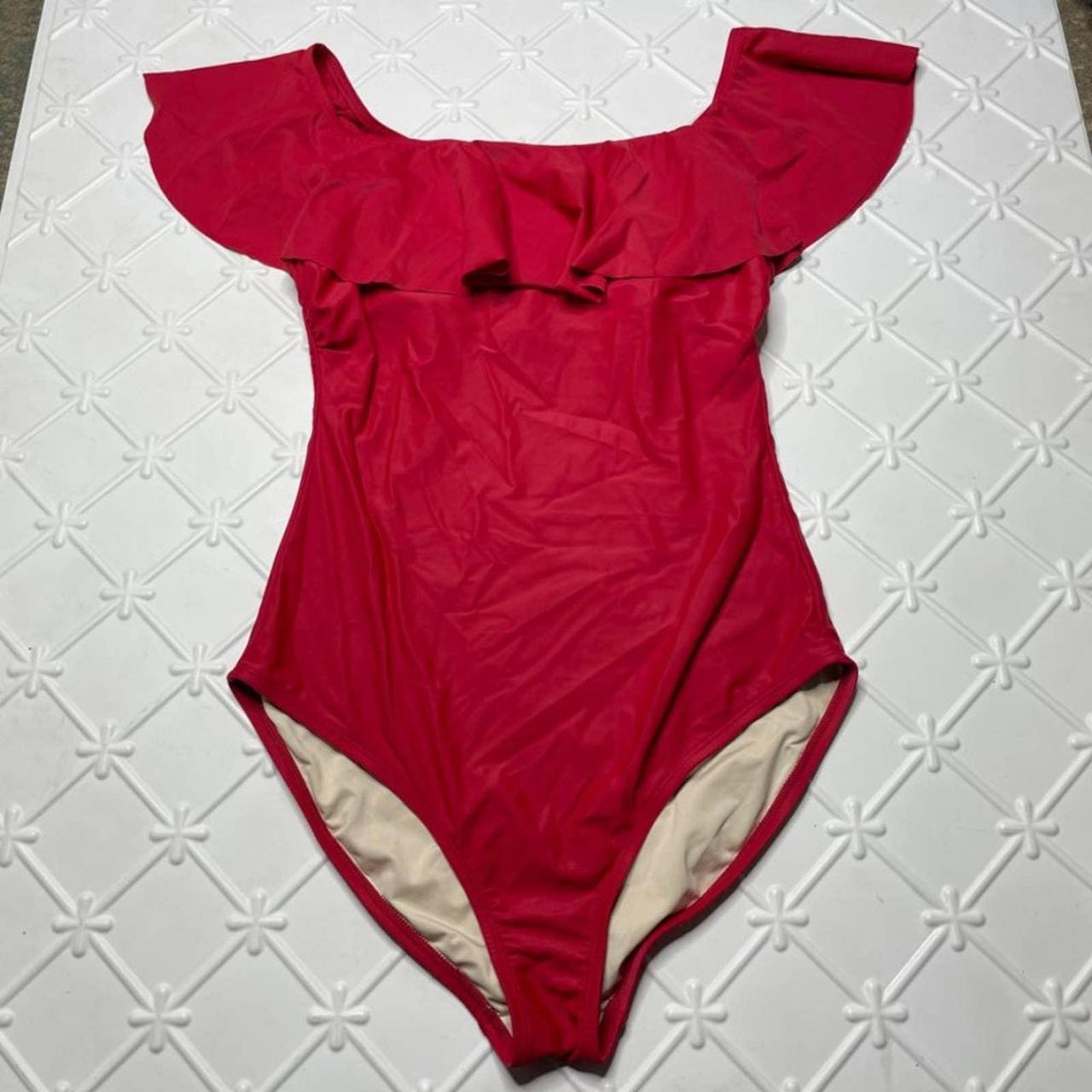 [Coastal Blue] One Piece Swimsuit Maroon/Red Ruffle... Depop