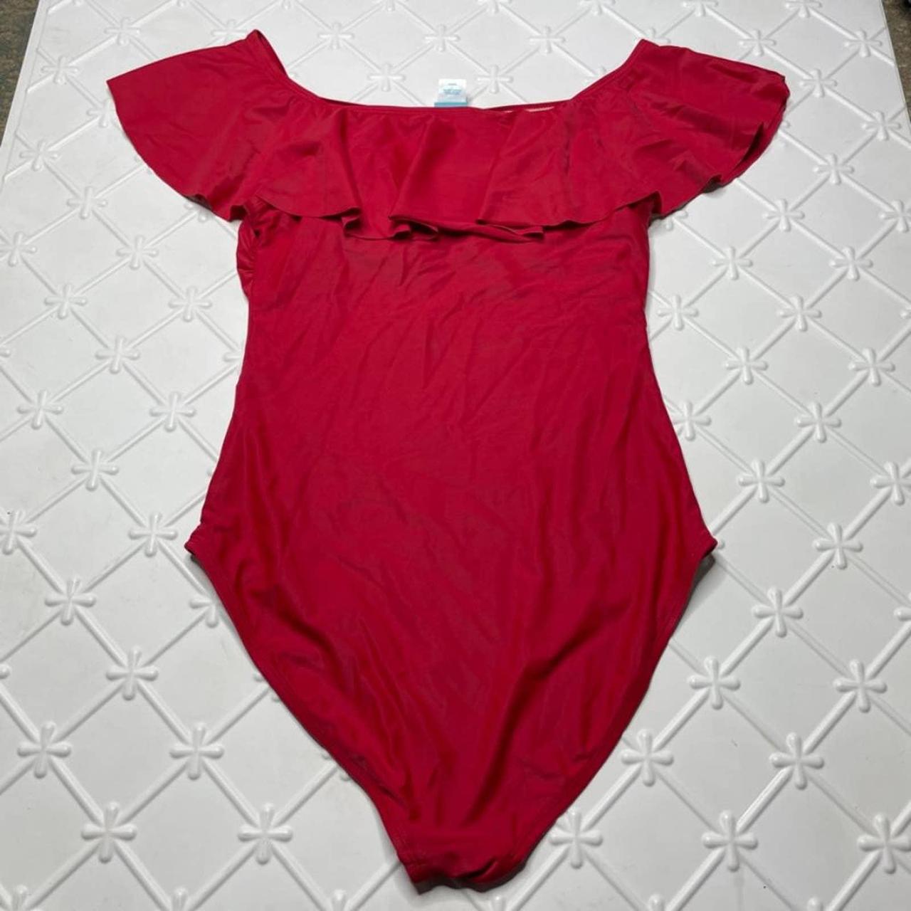 [Coastal Blue] One Piece Swimsuit Maroon/Red Ruffle... Depop