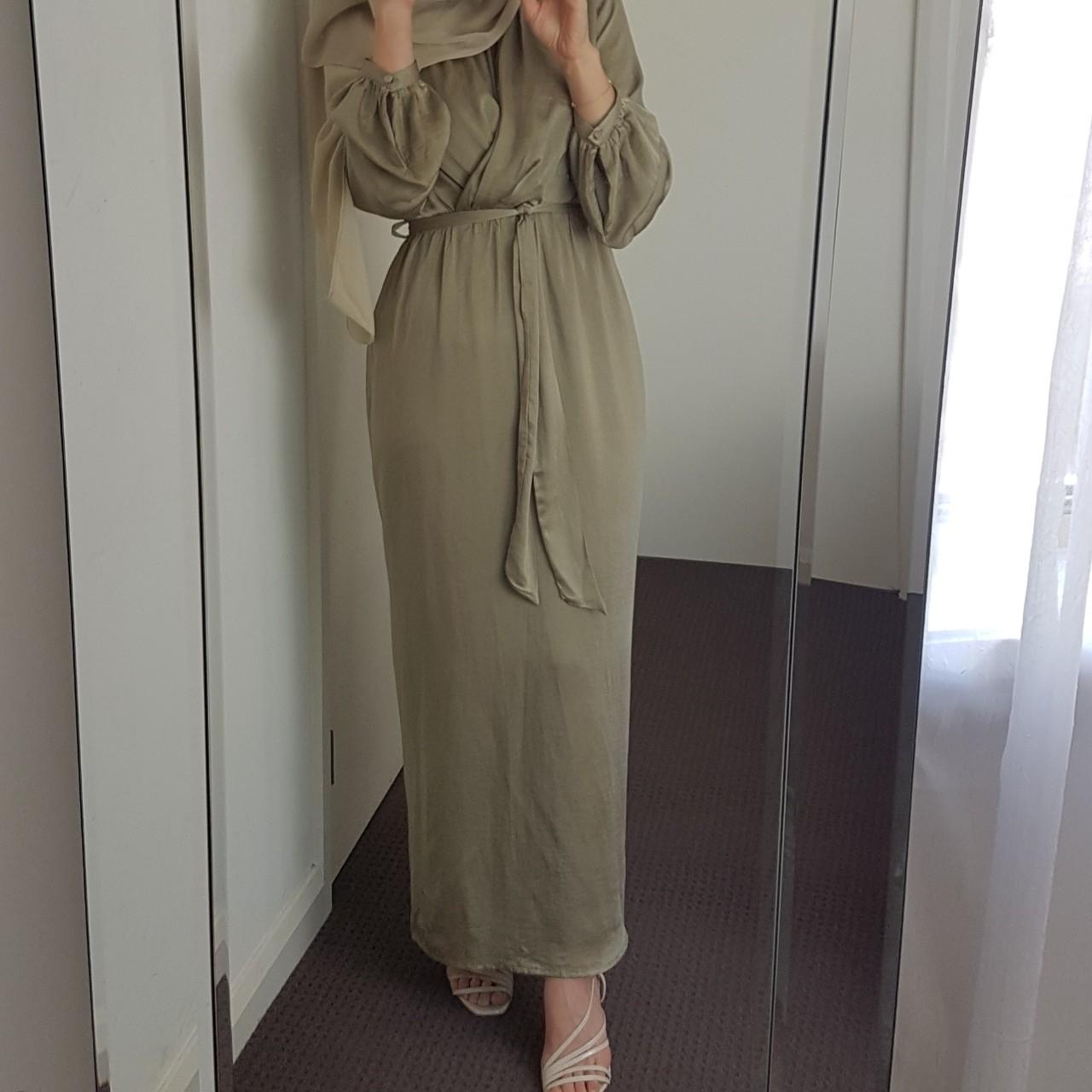 Size small sage green satin maxi dress with long... - Depop