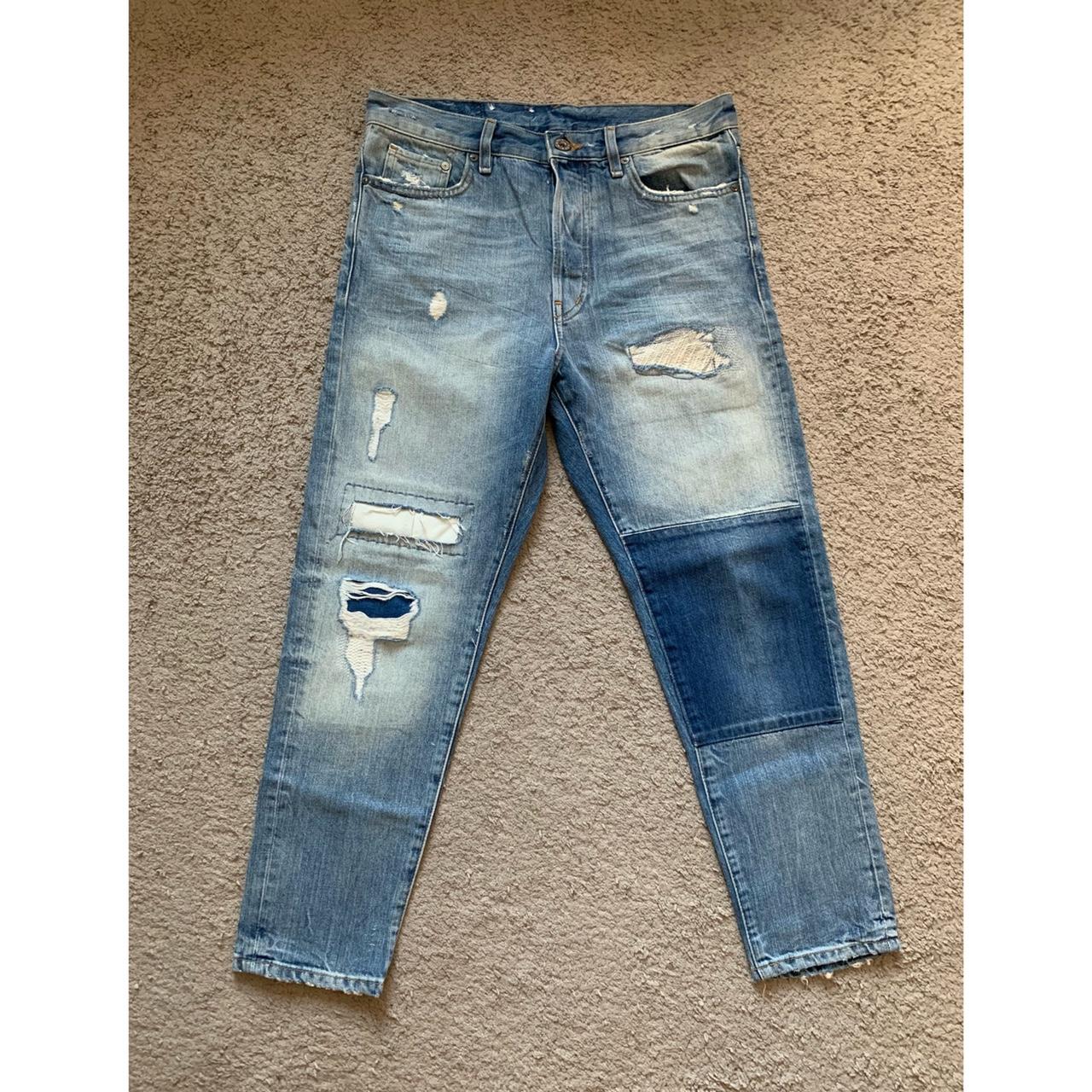 H&M Distress Denim Patchwork Cropped Fit Vintage... Depop