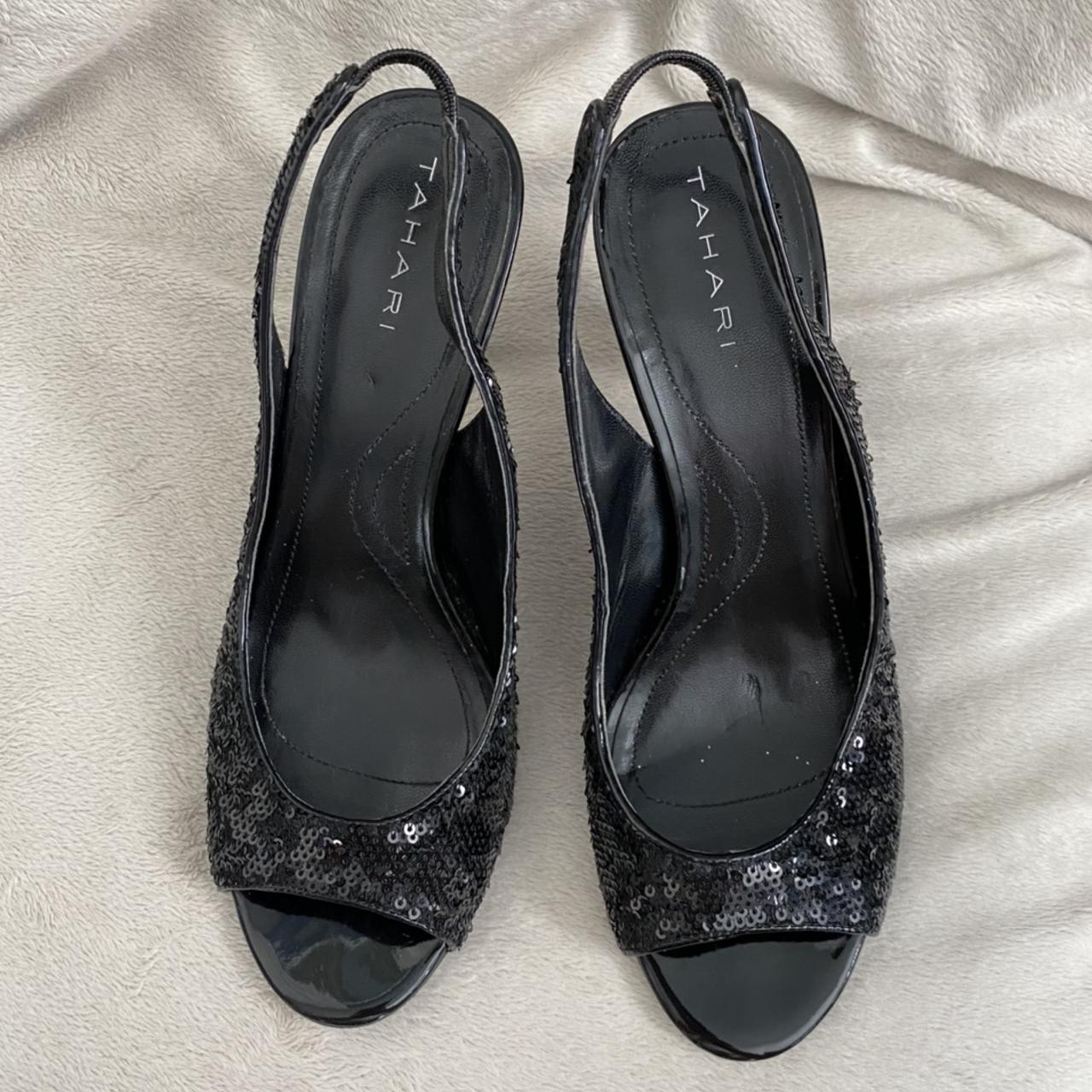 Tahari Black Sequin Slingback Heels - Size 8 - Great... - Depop