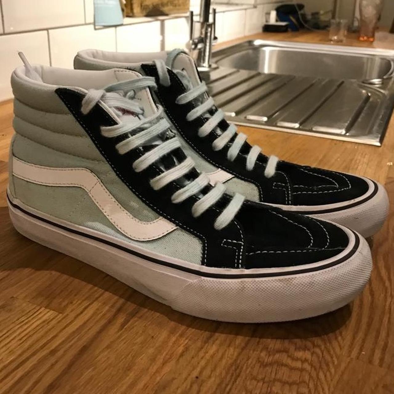 Sk8-hi vans black and light blue. Originally black... - Depop