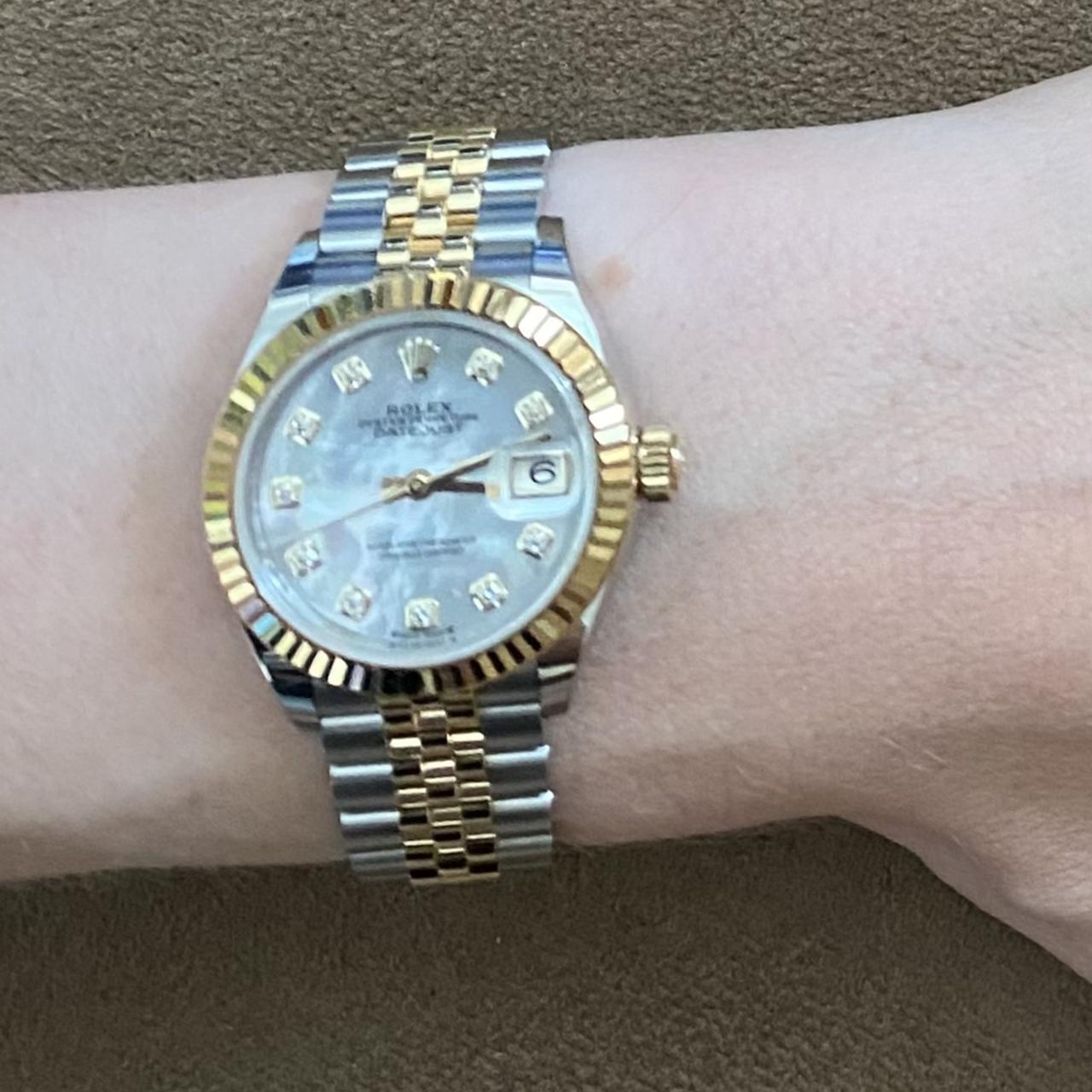 Rolex mother of pearl datejust with diamonds... - Depop