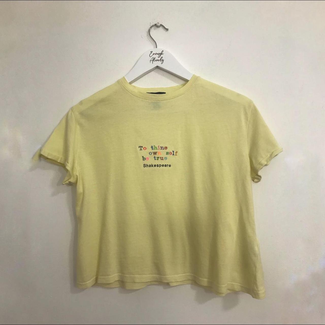 -Up-cycled Lemon Yellow T-Shirt with Embroidered... - Depop