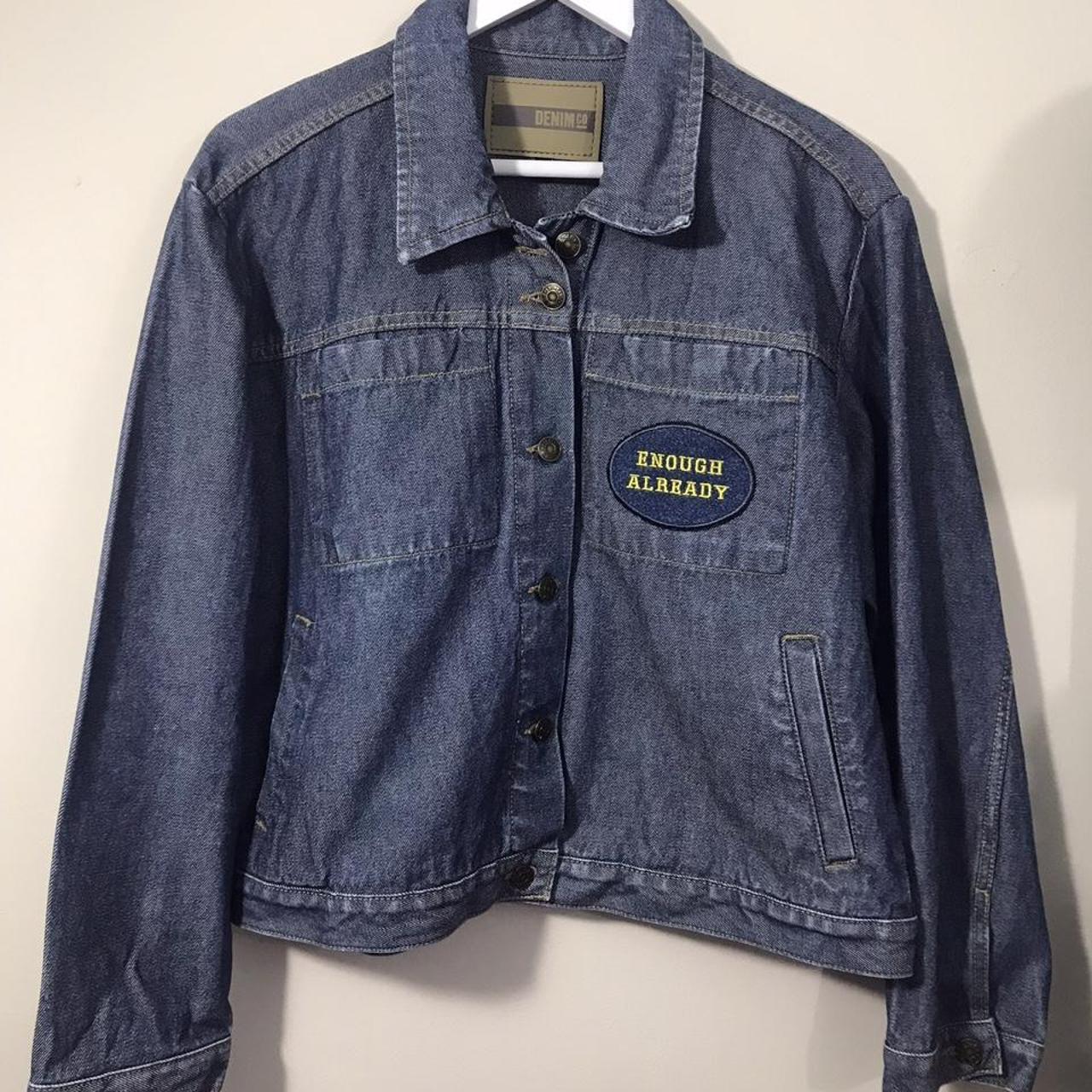 Size 18: Blue Denim Jacket- Embroidered Dylan Thomas... - Depop