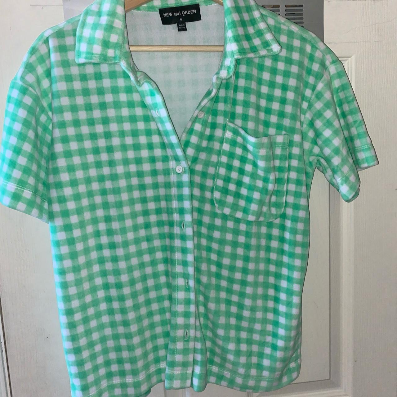 Women's Green and White Shirt | Depop