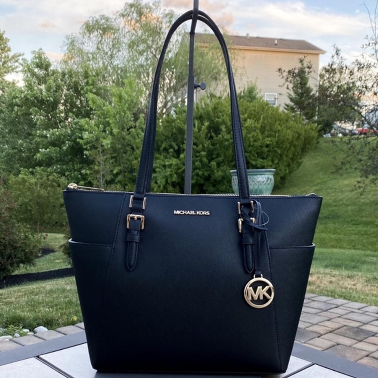 Michael Kors Charlotte Large Top Zip Tote Saffiano Leather in Black 