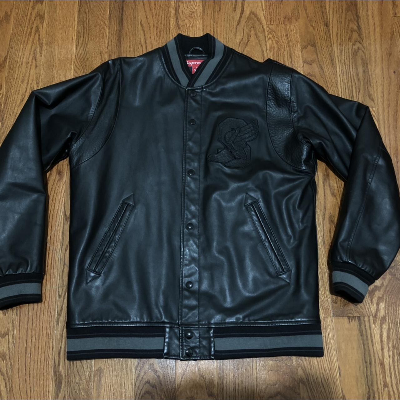 Supreme 2001 S-Wing Logo Leather Varsity Jacket - Depop
