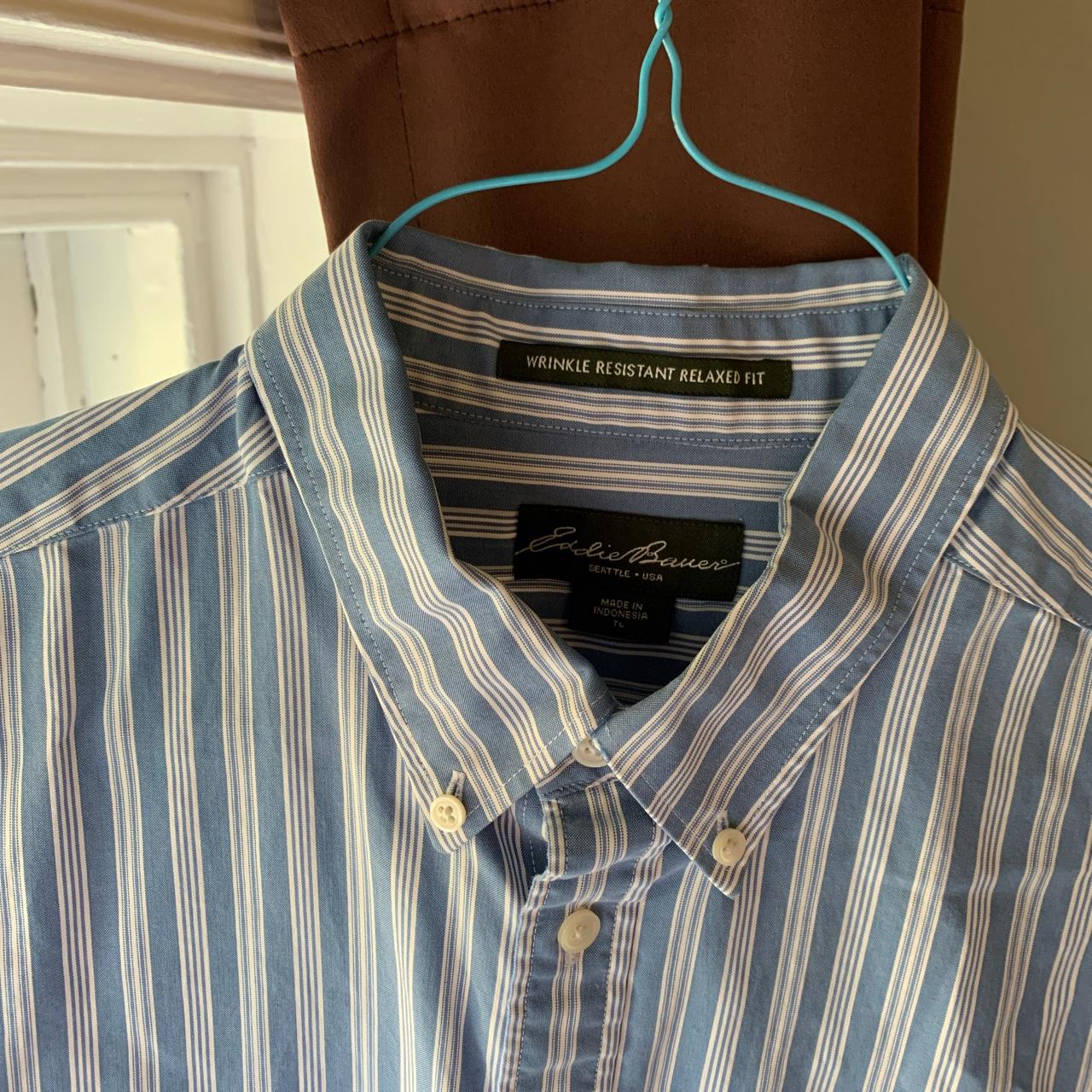 Eddie Bauer Men's Blue and White Shirt | Depop