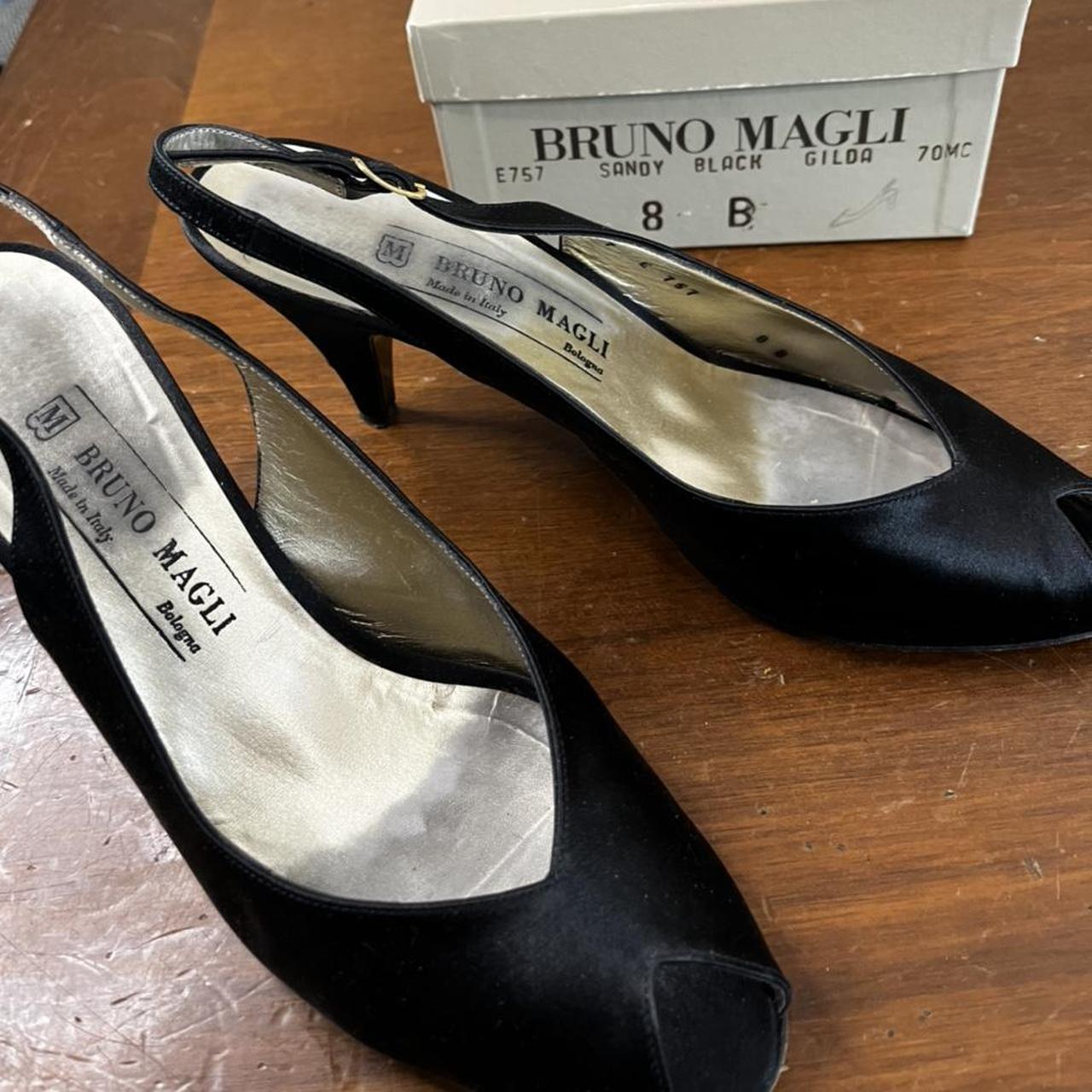 Bruno Magli satin black slingback peeptoe heels Depop