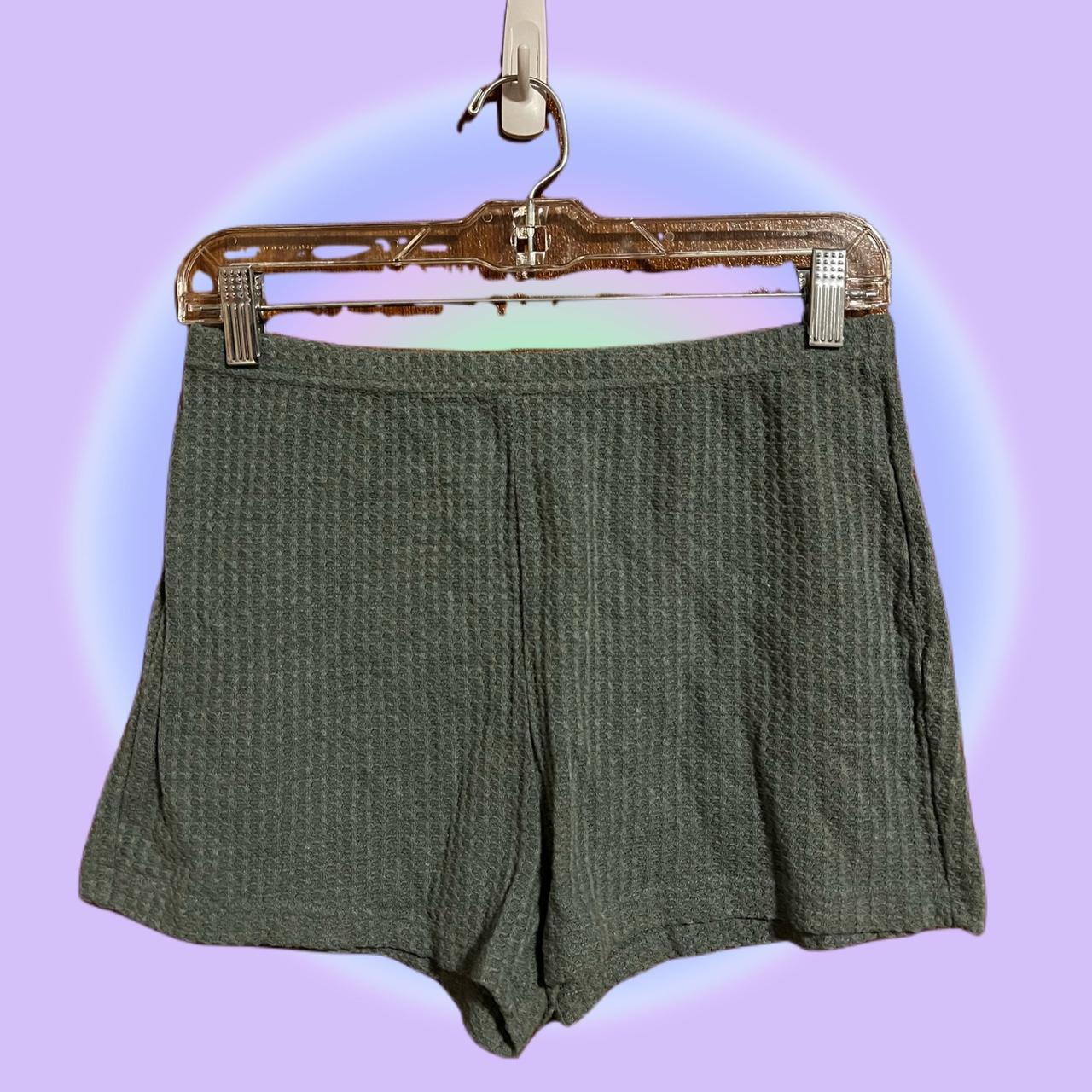 Waffle knit sage green high waisted shorts, size XL.... - Depop
