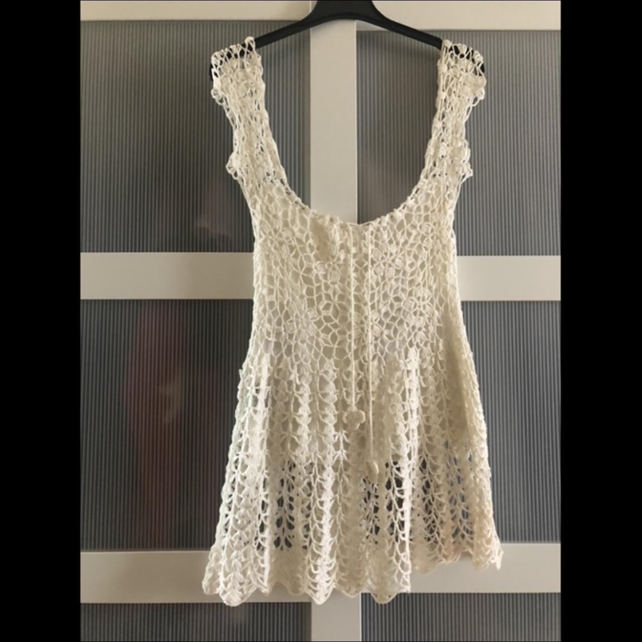 Crochet knitted white summer mini dress, would fit a... - Depop