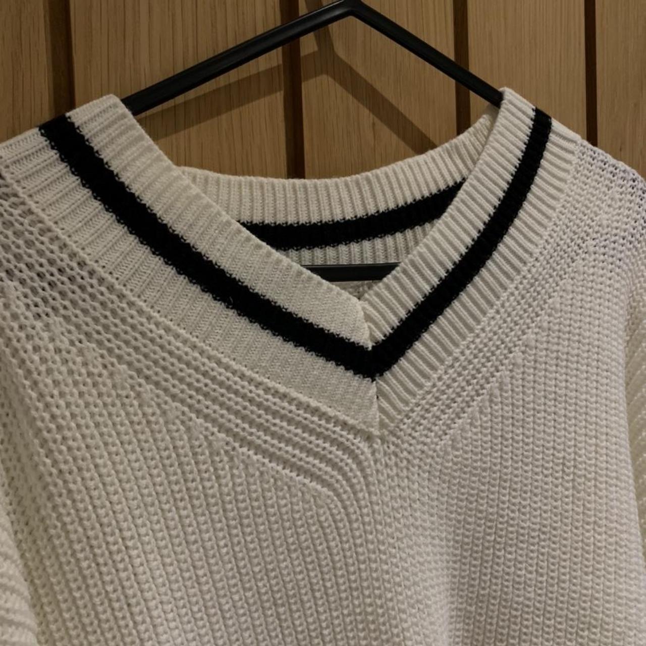 cream/white knit sweater with black stripe only... - Depop