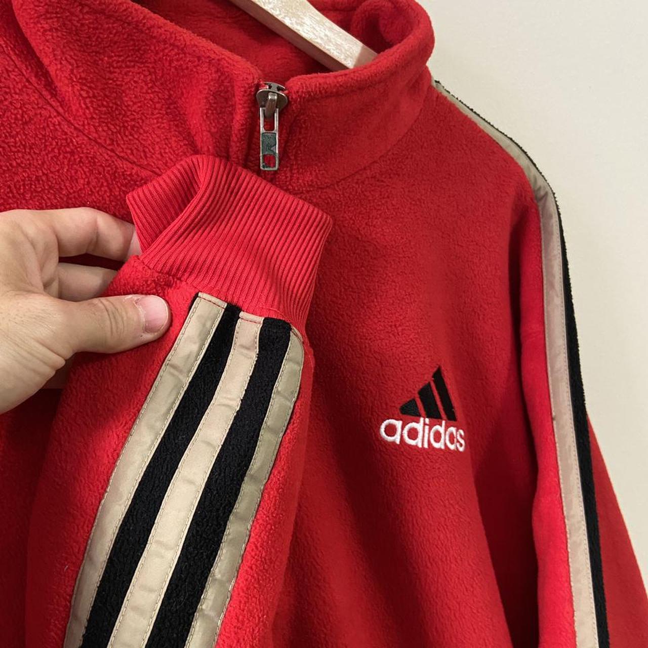 Vintage 90s adidas half zip red fleece sweatshirt... - Depop