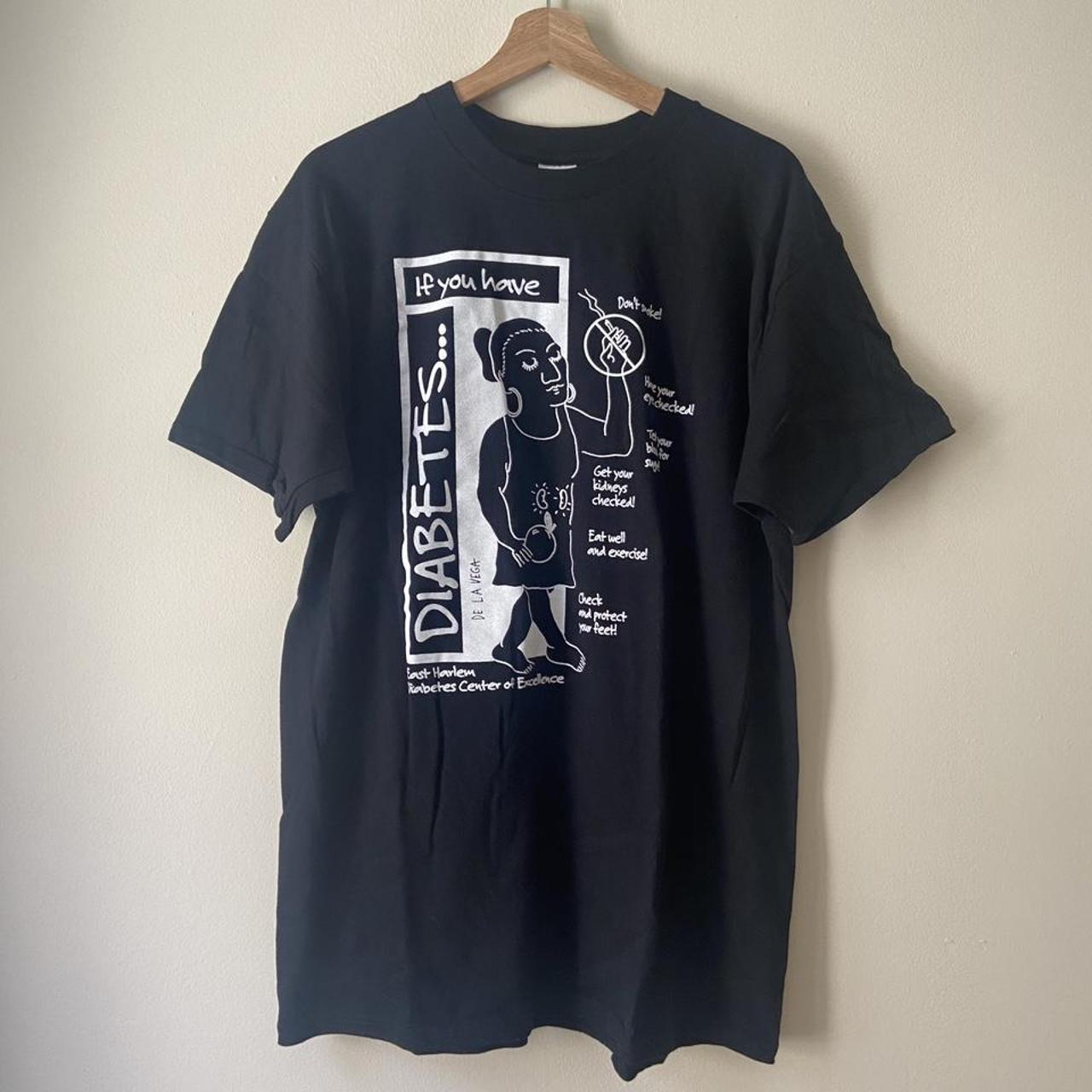 Vintage 90's Art Diabetes graphic black tee shirt... - Depop