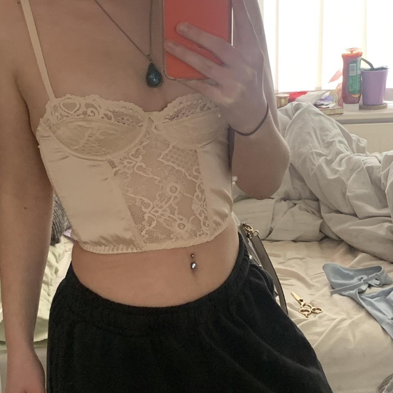 UO Ava Lace & Satin Corset Top Urban Outfitters - Depop