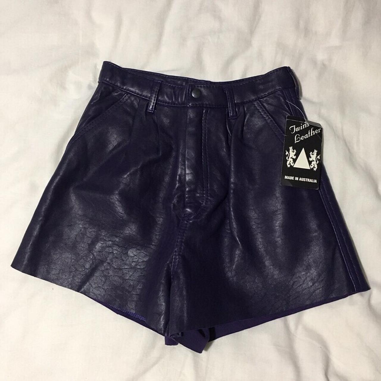 Authentic vintage purple leather shorts. High waist... Depop
