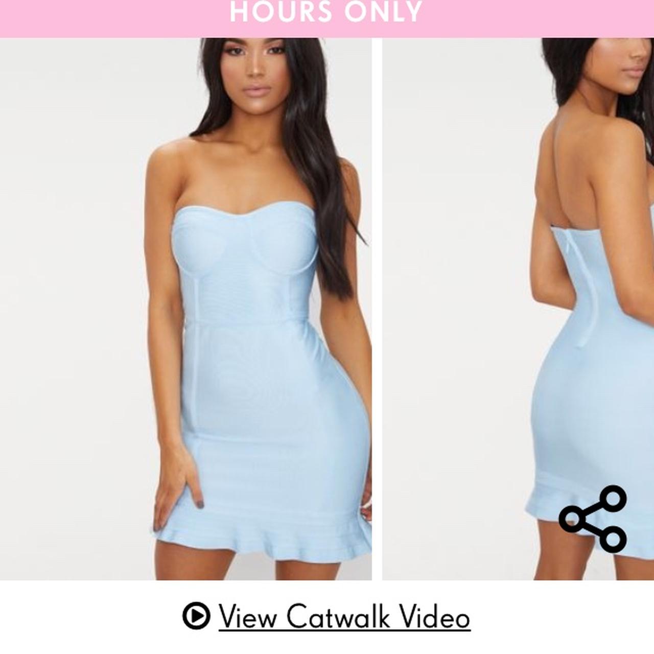 Dusty blue bandage 2025 frill hem bodycon dress