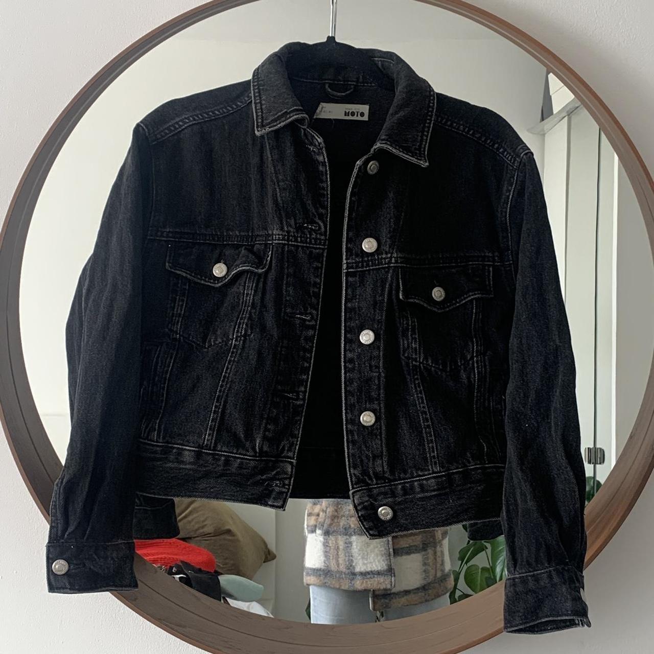 petite black denim jacket, size 6. Has... Depop