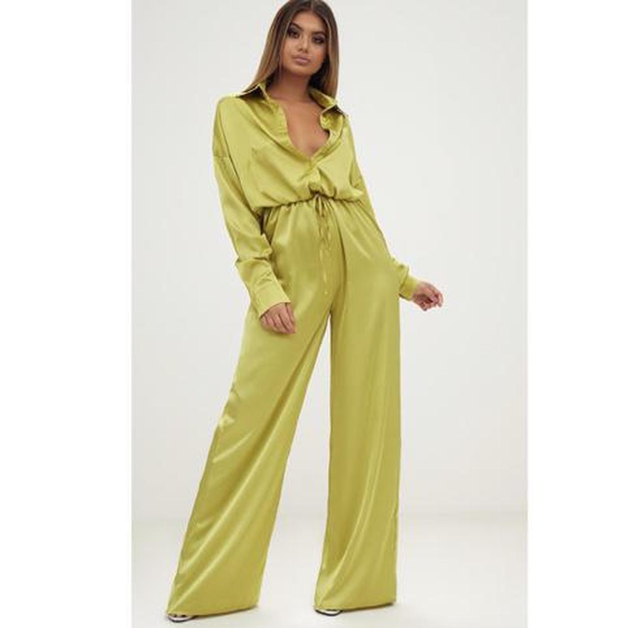 Pretty little thing Lime extreme oversized satin... - Depop