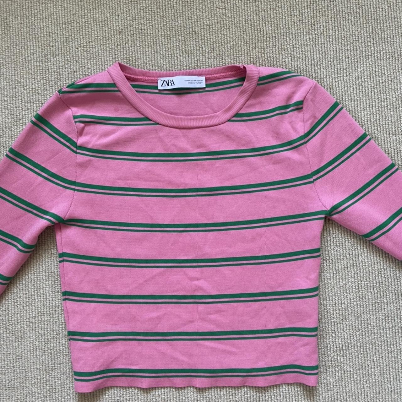 zara pink and green striped top