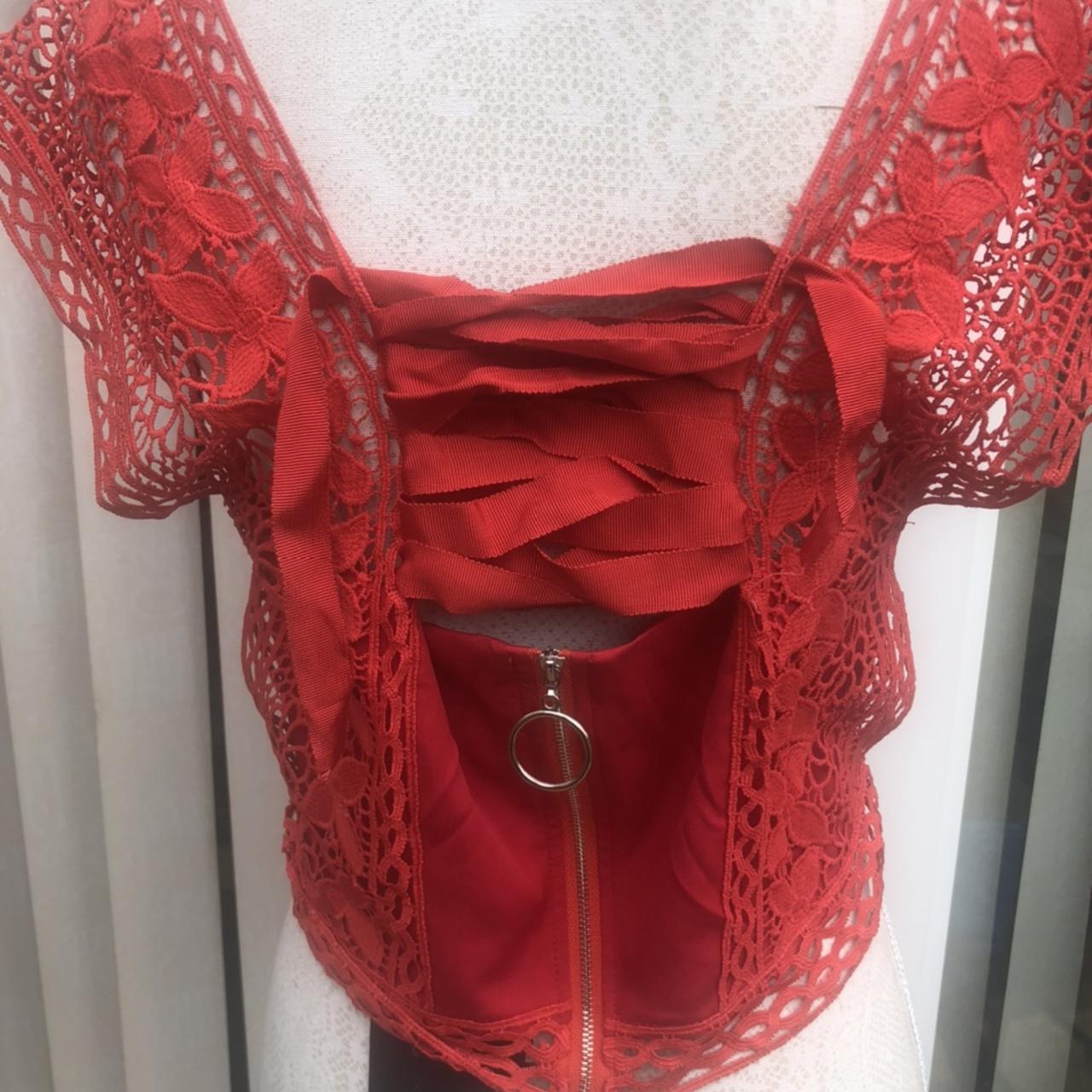 FLAM MODE Red Lace Design Crop Top Bustier It’s a... - Depop