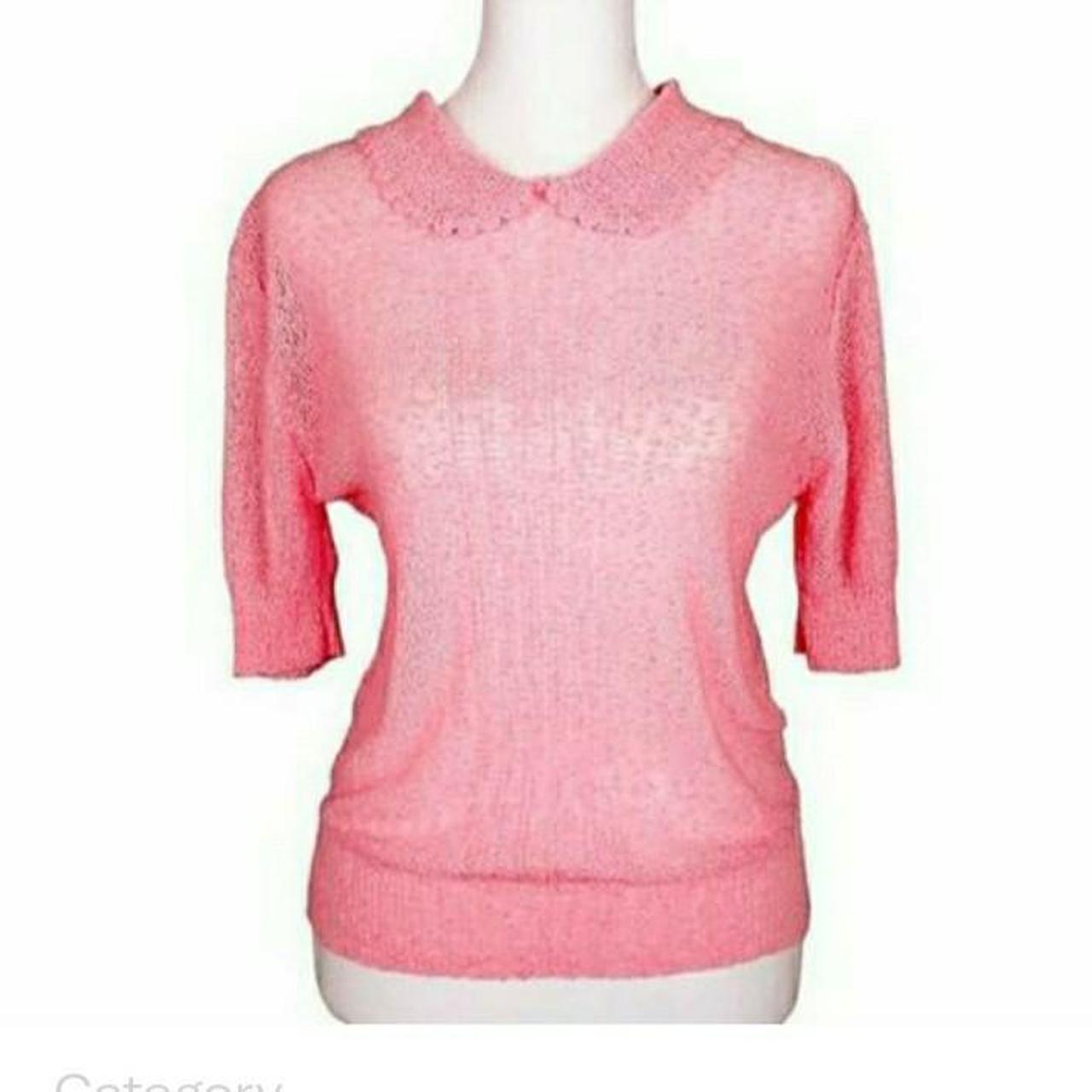 VINTAGE 1960s Peter Pan Pink Short Sleeve Sweater... - Depop