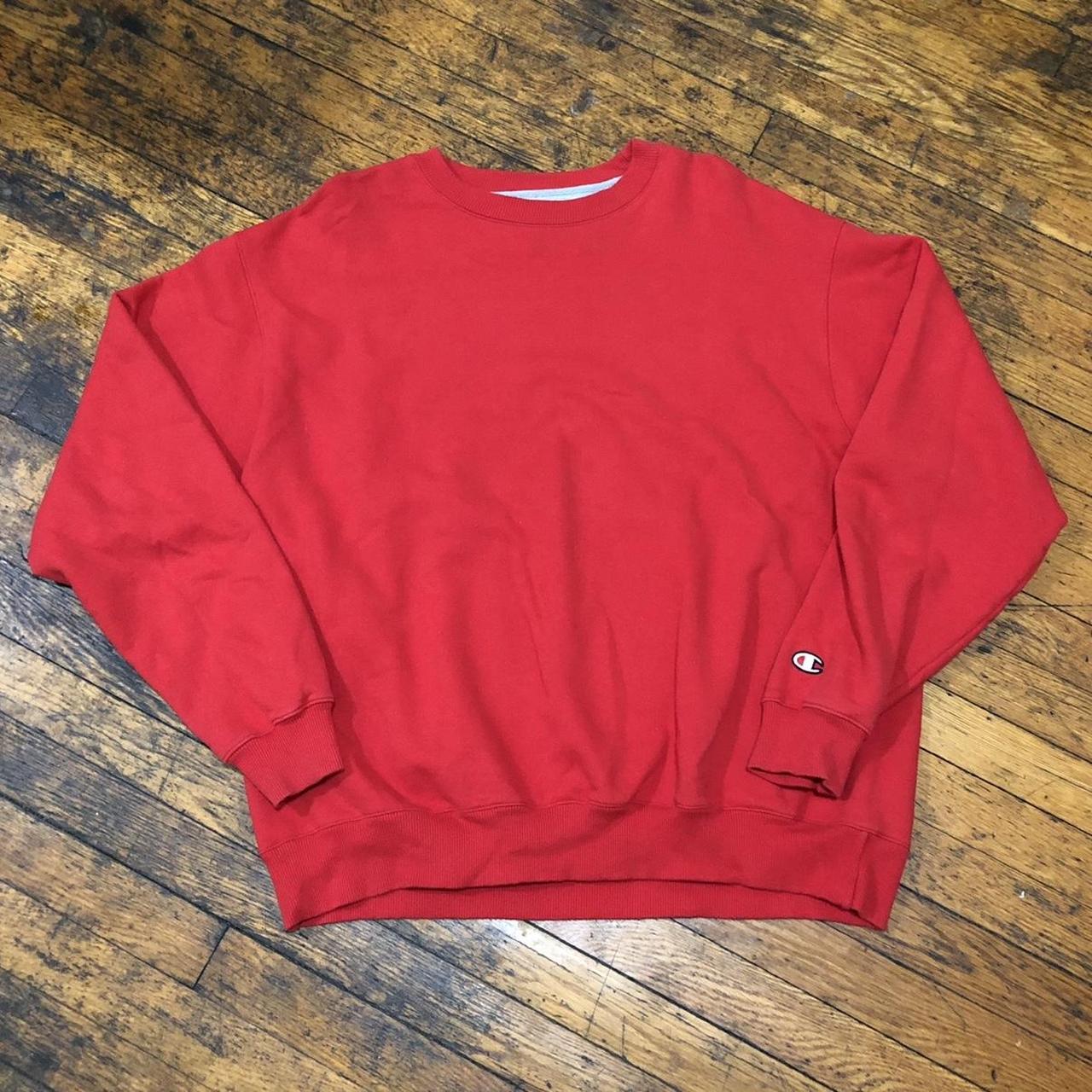 Champion Eco Fleece Red Crewneck Sweatshirt - Size... - Depop