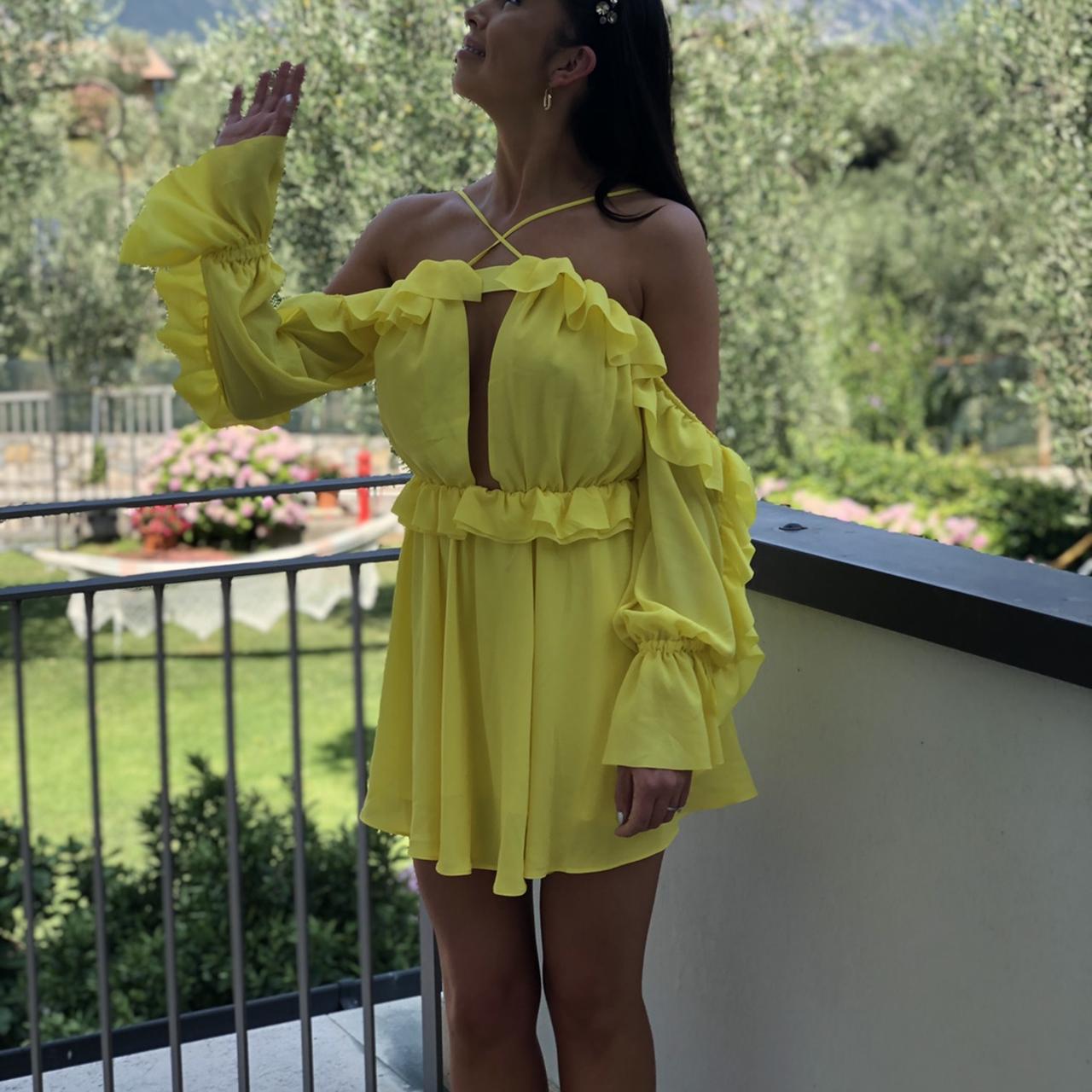 Serenity bright yellow off shoulder ruffled dress