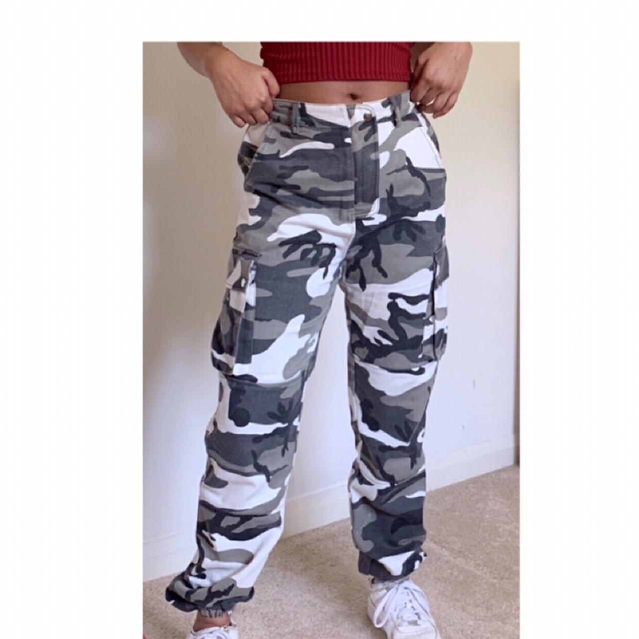 Camo cargo trousers with really cool grid pint and... - Depop