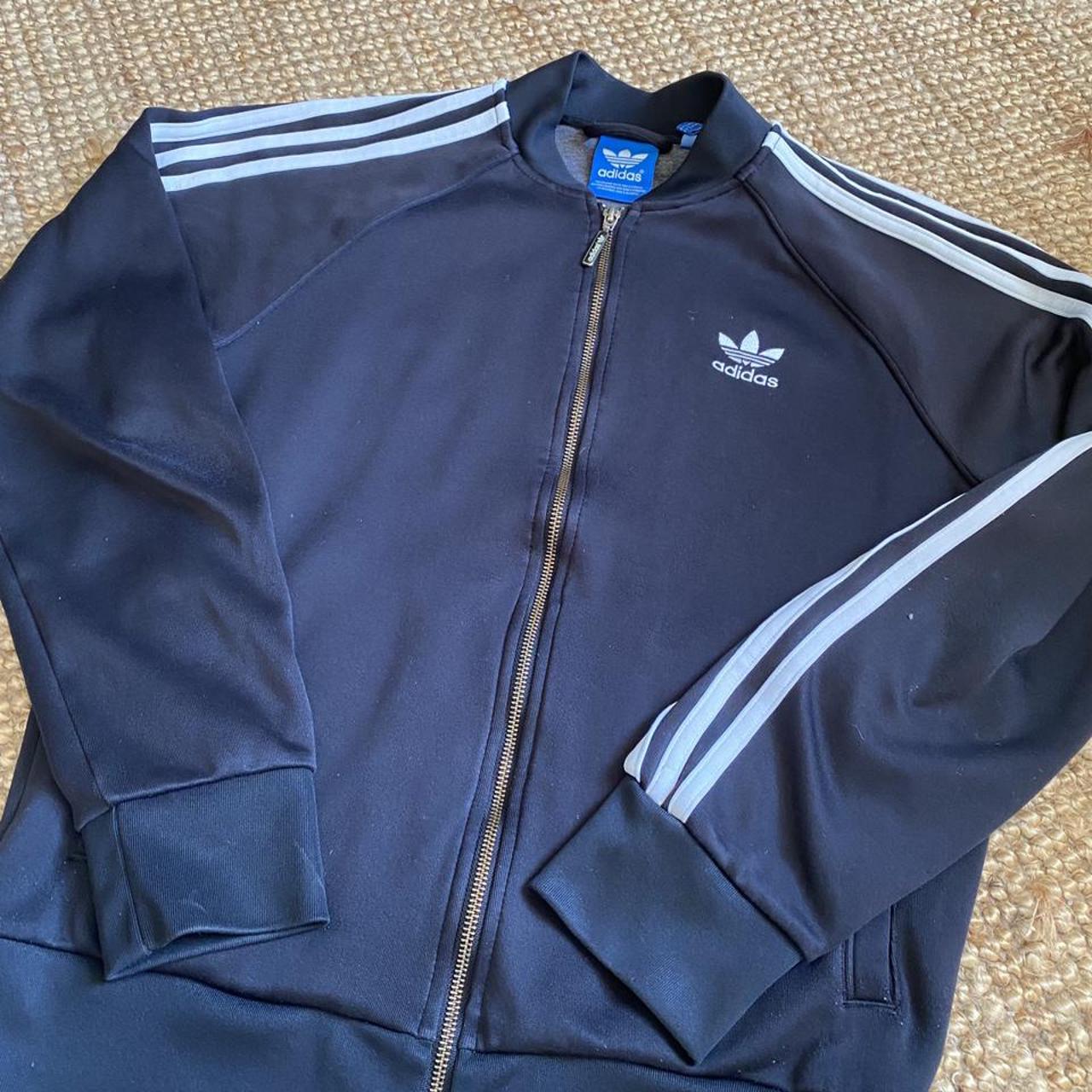 Adidas Black Zip Up - Small Fit - Black with... - Depop