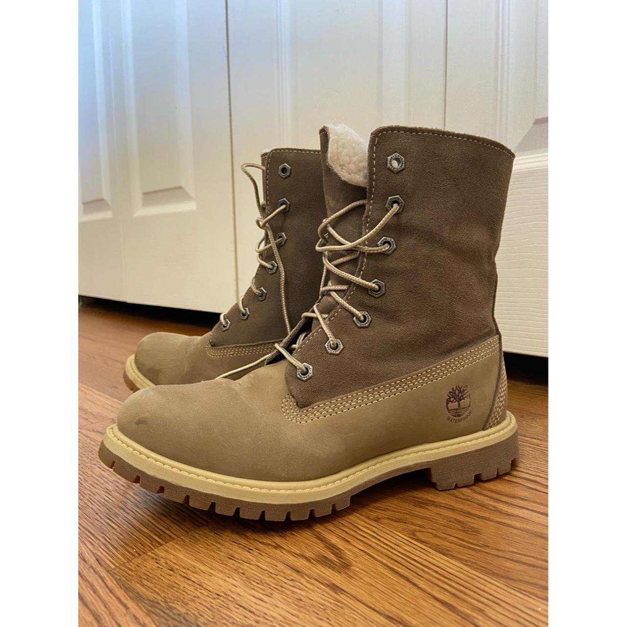 Timberland Women's Tan and Cream Boots | Depop