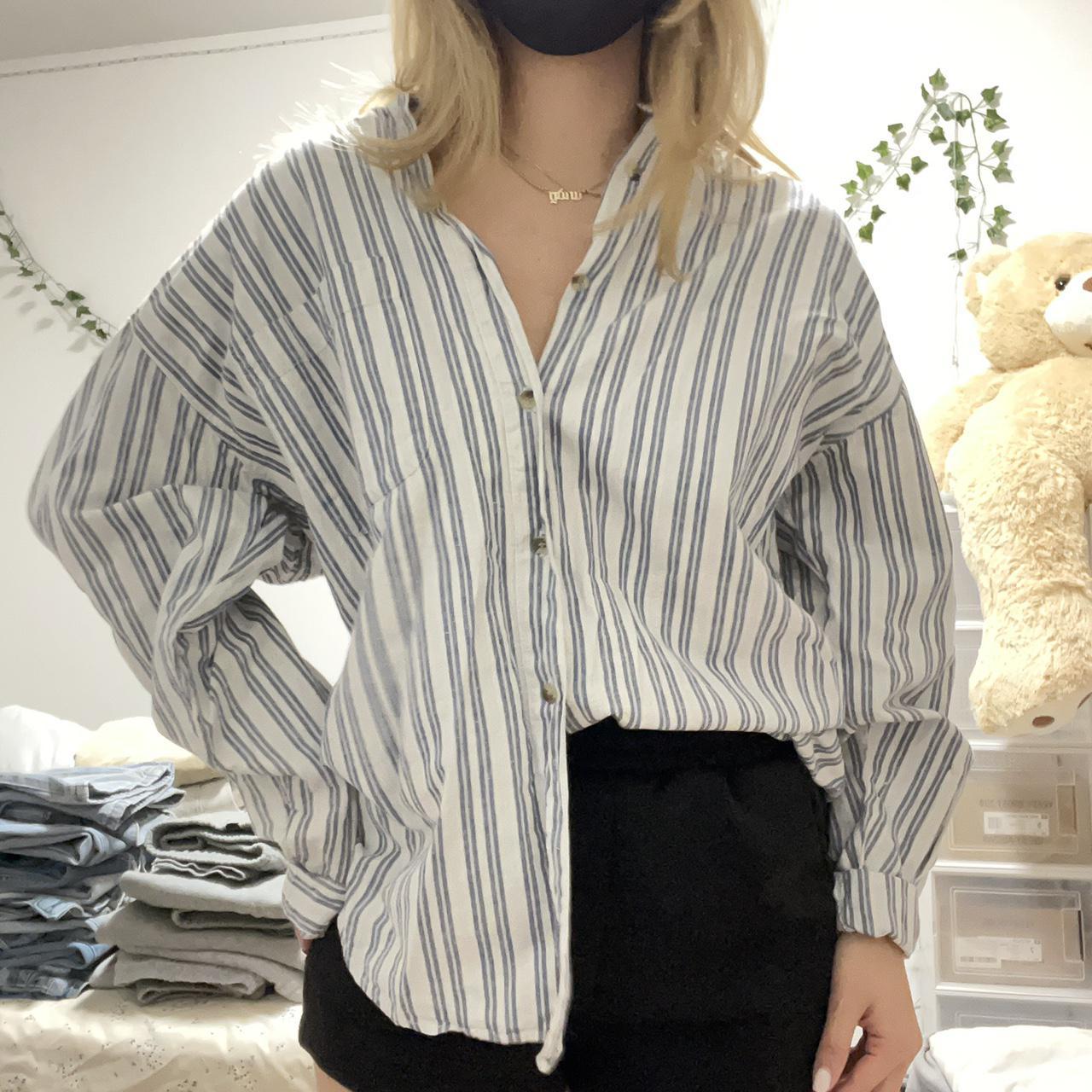 striped button up vintage top size large - Depop