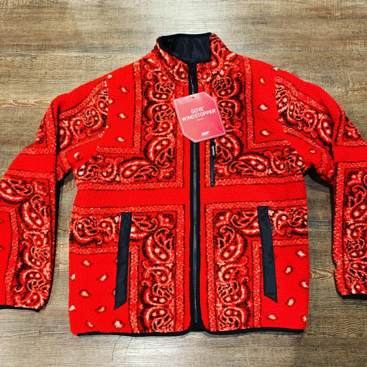 Supreme Reversible Bandana Fleece Jacket Red - Depop
