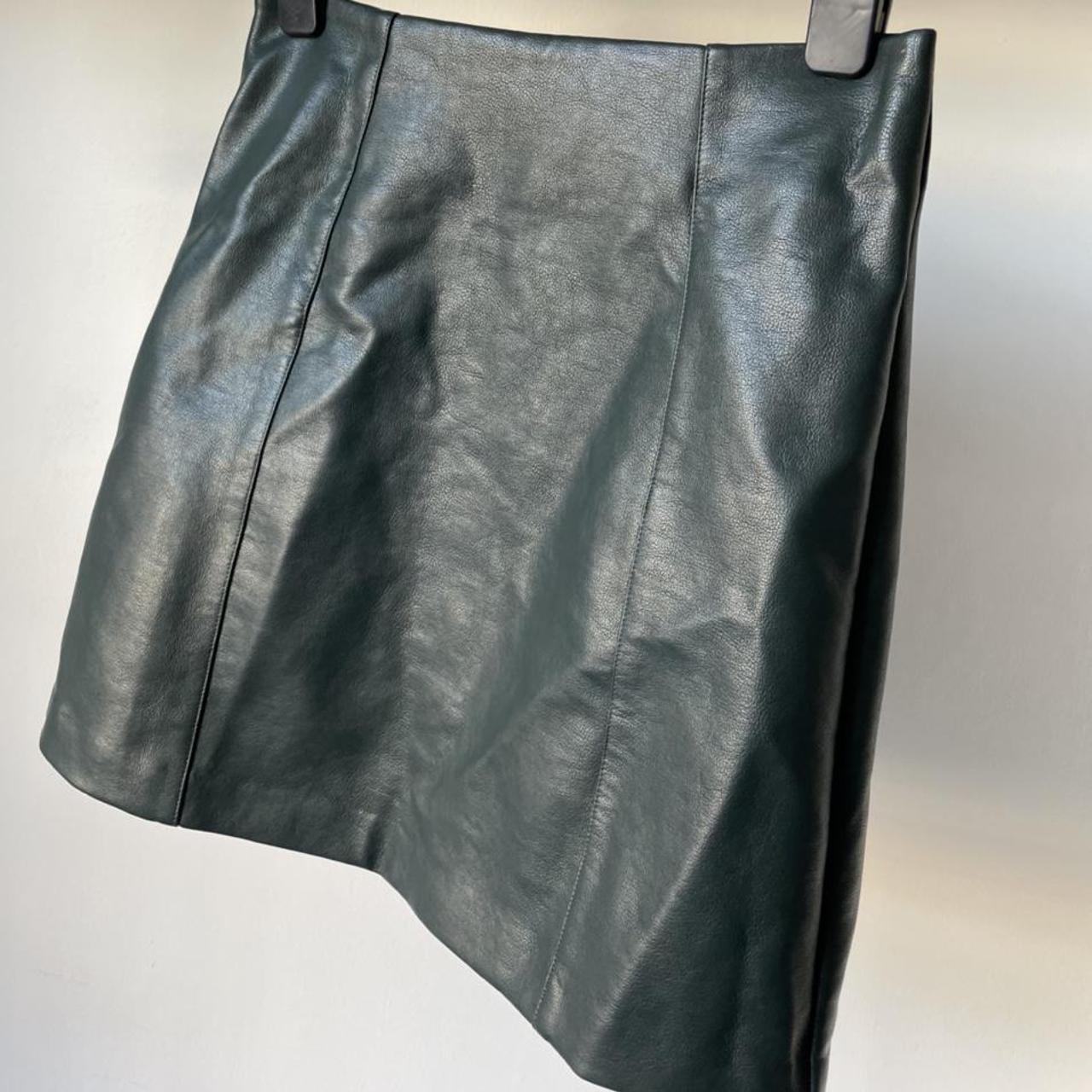 New look leather look dark green skirt size 8... - Depop