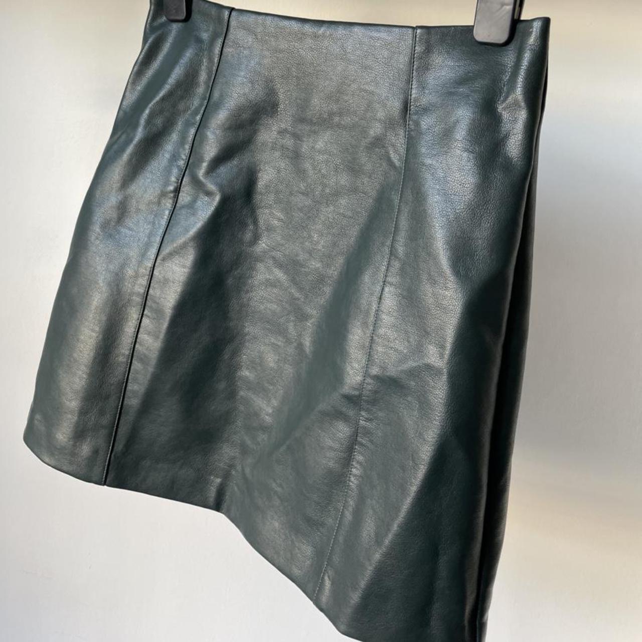 New look leather look dark green skirt size 8... Depop