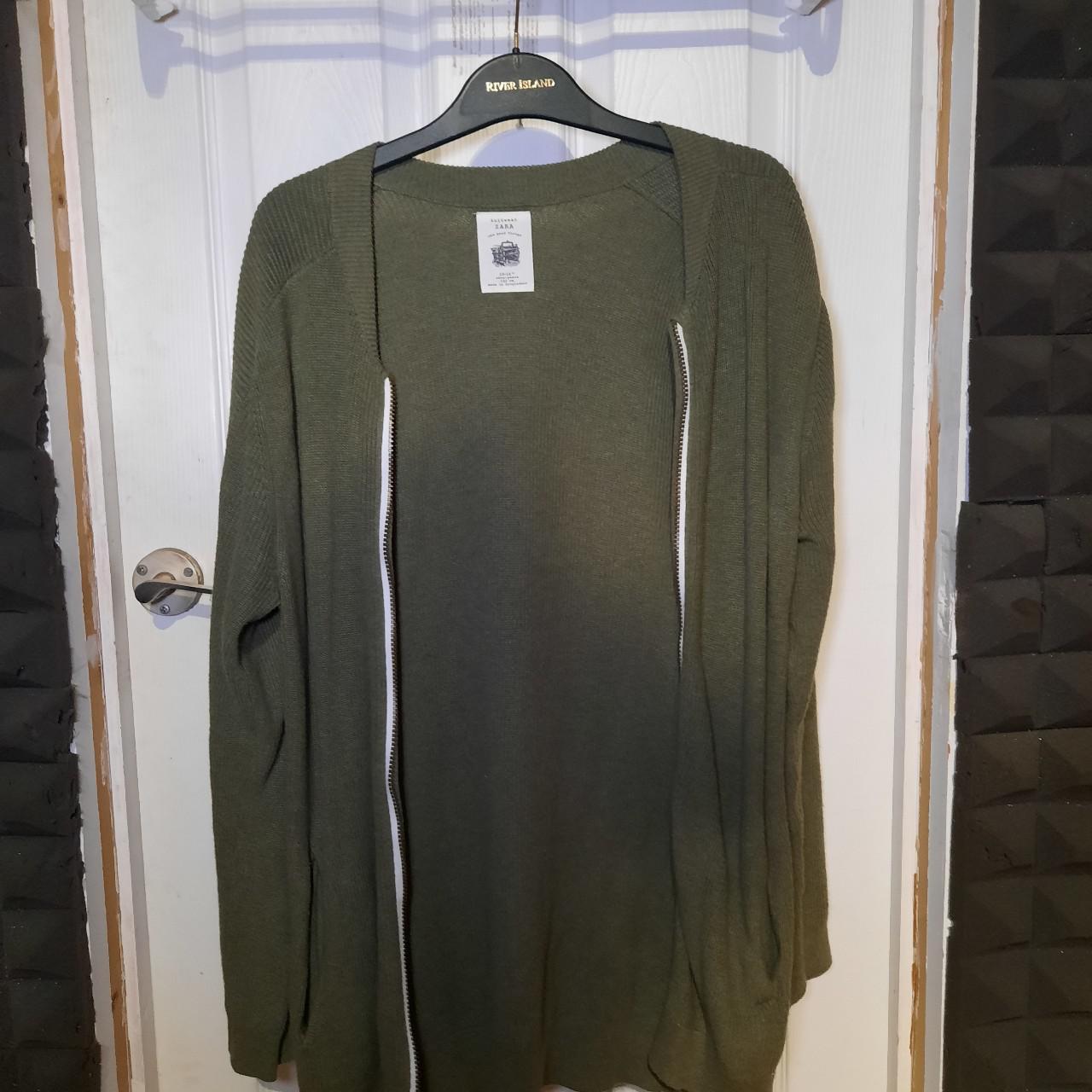 Zara Men's Khaki and Green Cardigan Depop